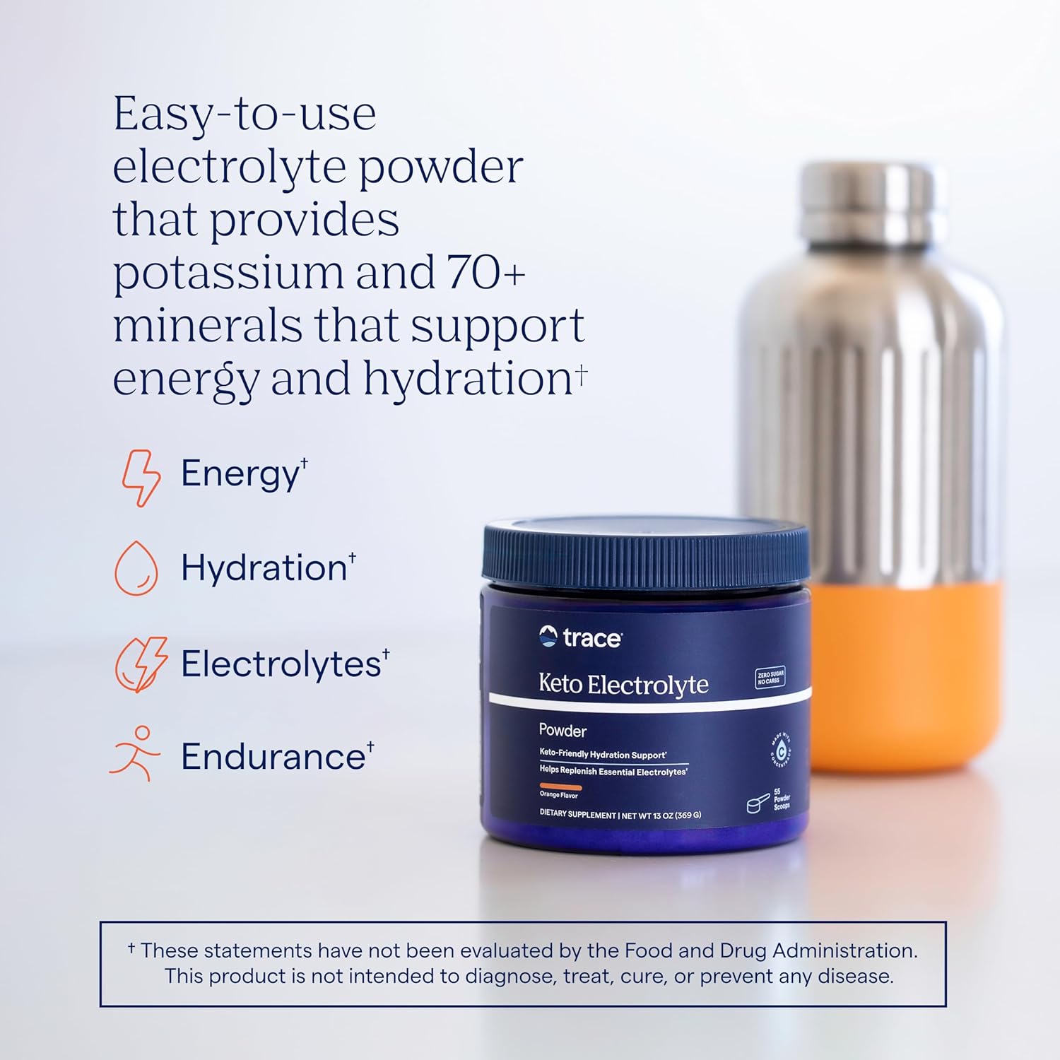 Trace Minerals Keto Electrolyte Powder - Electrolytes for Fluid Balance Support - Muscle Stamina - Powder Supplement - Zero-Sugar - Gluten-Free & Vegan - Orange - 55 Servings