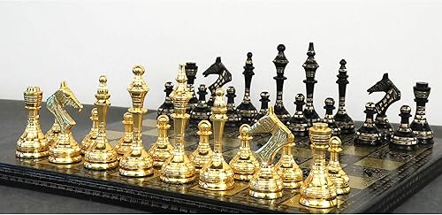 Miniatura 5 de Royal Chess Mall Juego completo de ajedrez de metal inspirado en la Unión Soviética, 14 x 14 pulgadas, latón, negro y dorado, estuche de lujo,