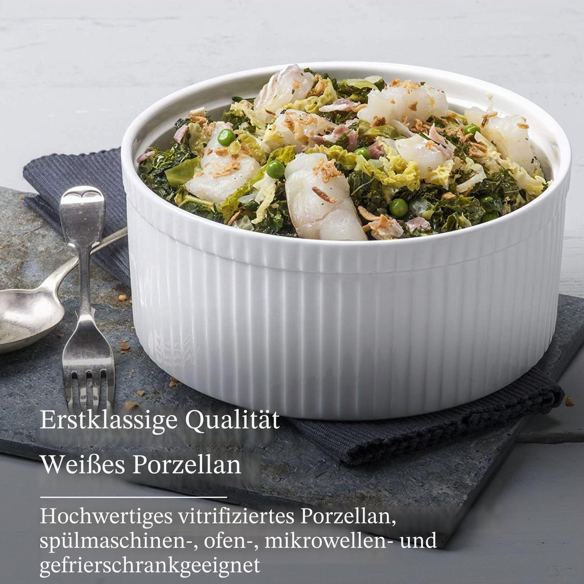 WM Bartleet & Sons Souffléform aus traditionellem Porzellan, Weiß, weiß, 22 cm