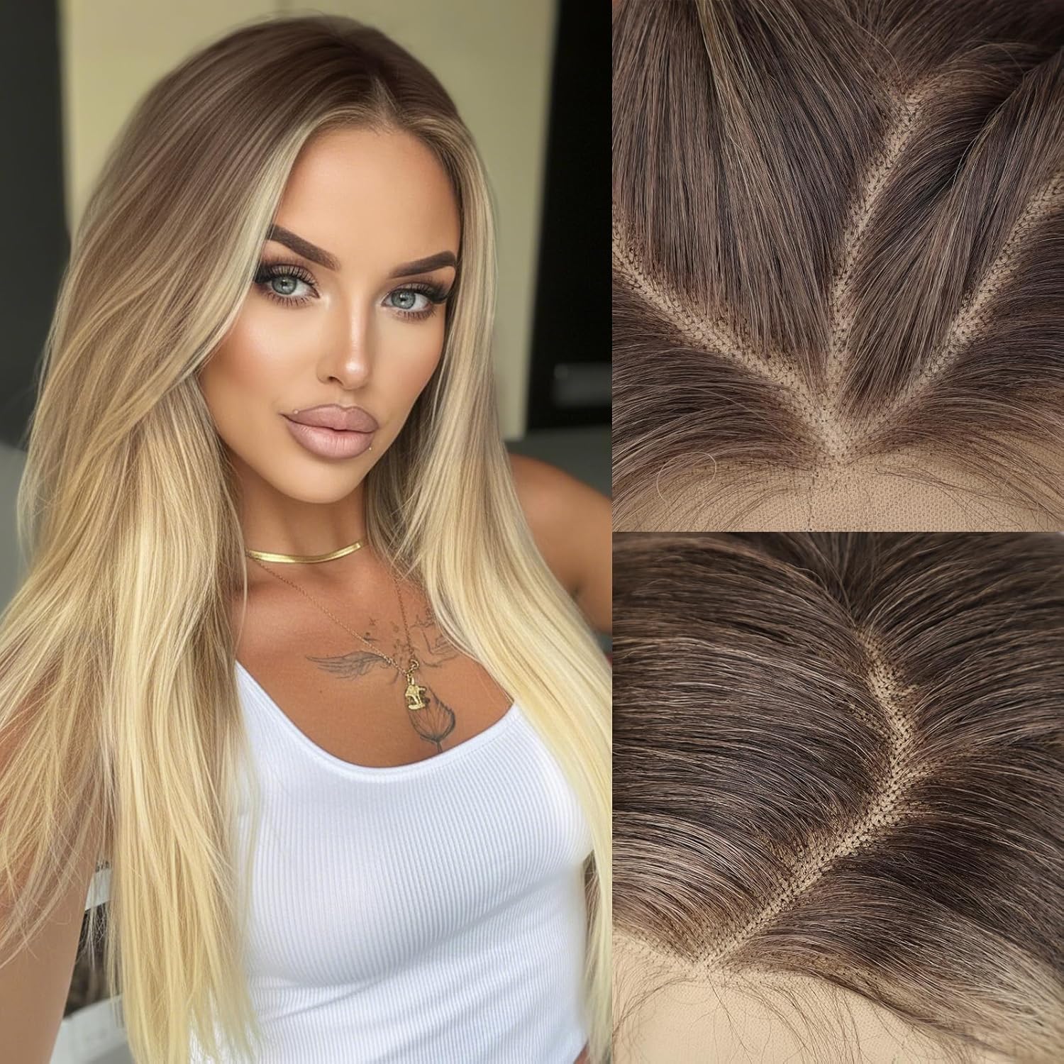 AISI HAIR 13×4 HD Lace Front Wig Mixed Blonde Pre Plucked With Baby Hair Straight Glueless Synthetic Wigs for Women 28inch Beginner Friendly AISI HAIR 13×4 HD Lace Front Wig Mixed Blonde Pre Plucked With Baby Hair Straight Glueless Synthetic Wigs for Women 28inch Beginner Friendly