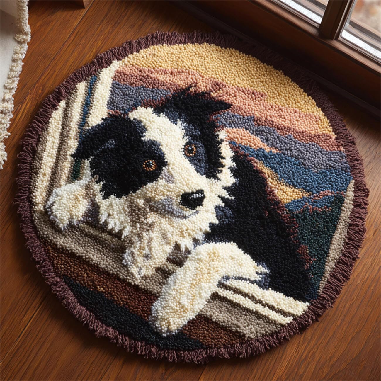 Kitquiver Dog Animal Latch Hook Kit Dog On The Windowsill Latch Hook Kit for Beginners，Tapestry Carpet Latchs Set for Adults Self Knotting Set DIY Craft Kits 60x60cm