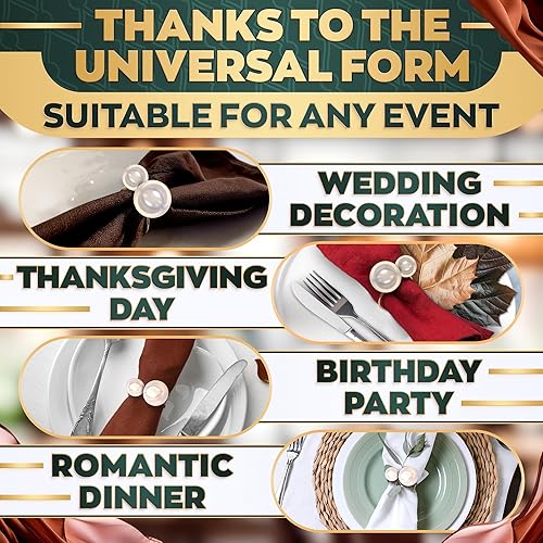 Vista 50 de Juego de 20 servilleteros dorados de otoño, servilleteros de Navidad que se adaptan a varios estilos de servilletas, elegante diseño de hoja dorada