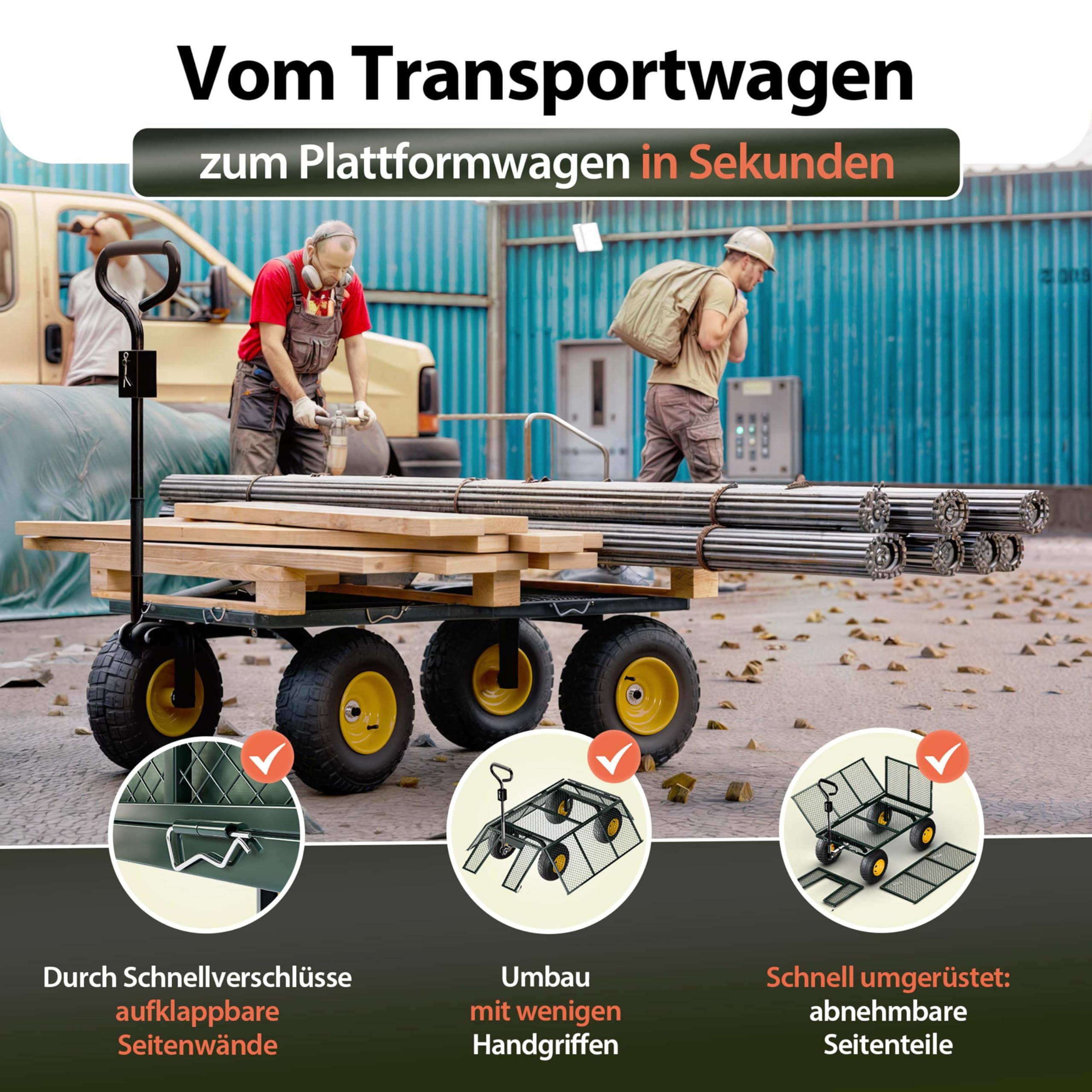 GARDEBRUK® Bollerwagen 550kg Belastbar Klappbar Stabil Herausnehmbare Plane Gerätewagen Handwagen Garten Gartenkarre Gartenwagen Transportwagen Karre