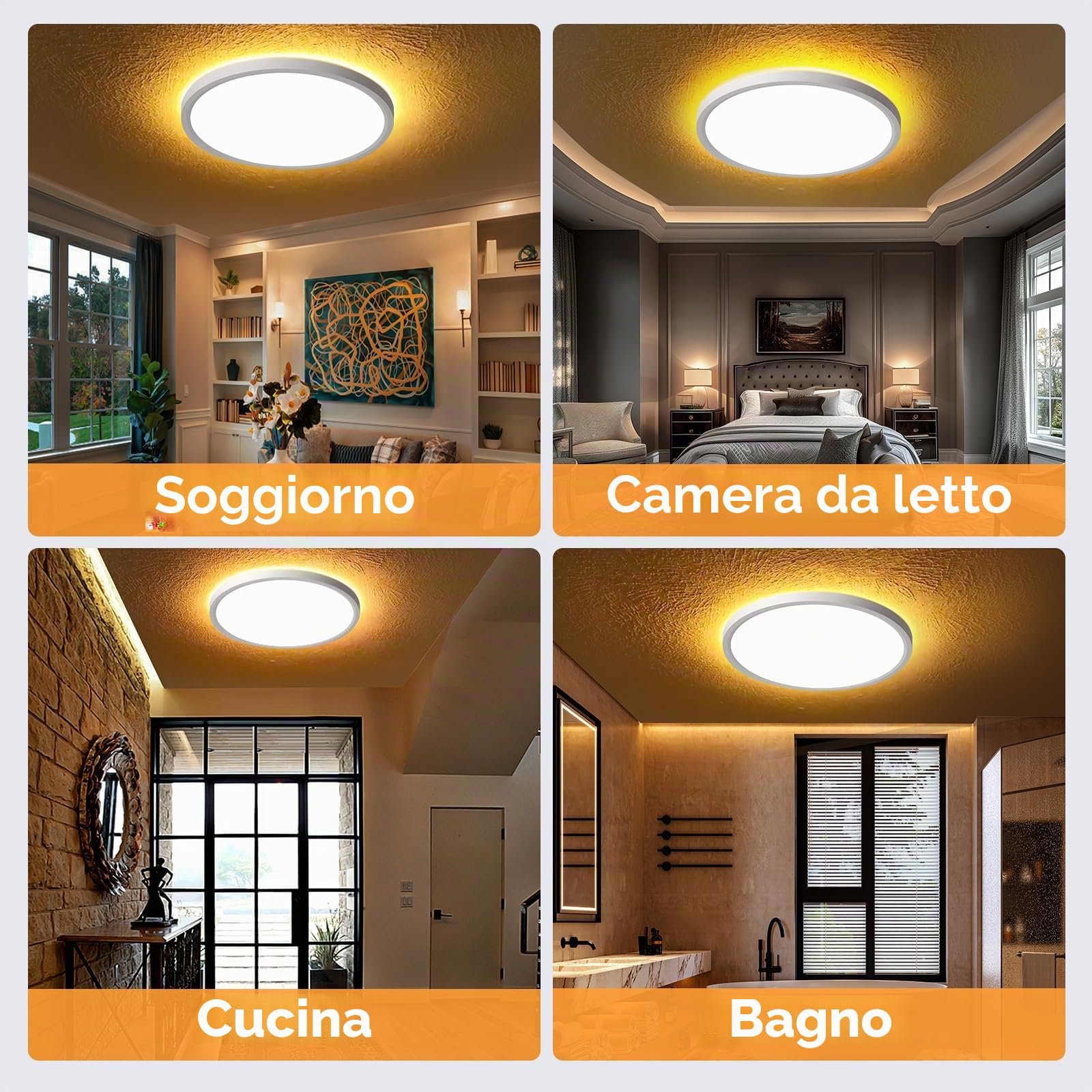 FUPE Plafoniera LED dimmerabile - 30W 3500LM plafoniera - 6.5W luce notturna calda - Plafoniera LED piatta per camera da letto camera dei bambini soggiorno rotondo（2 Pezzi）
