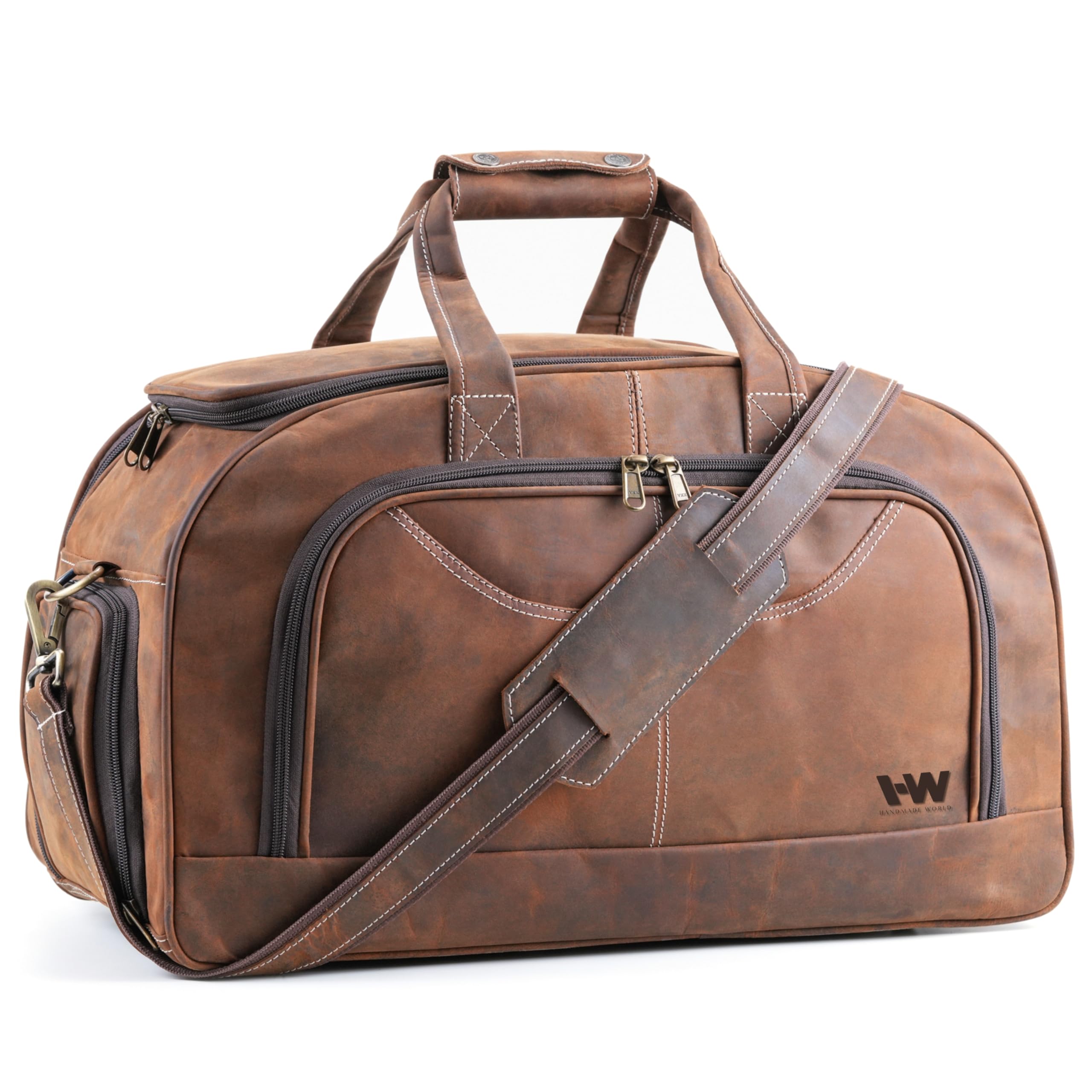 Handmade World Handcrafted Full Grain Buffalo Leather Duffle Bag - The ' Rustic Roamer ' | Versatile Business, Sports, and Travel Luggage | Gym-Ready
