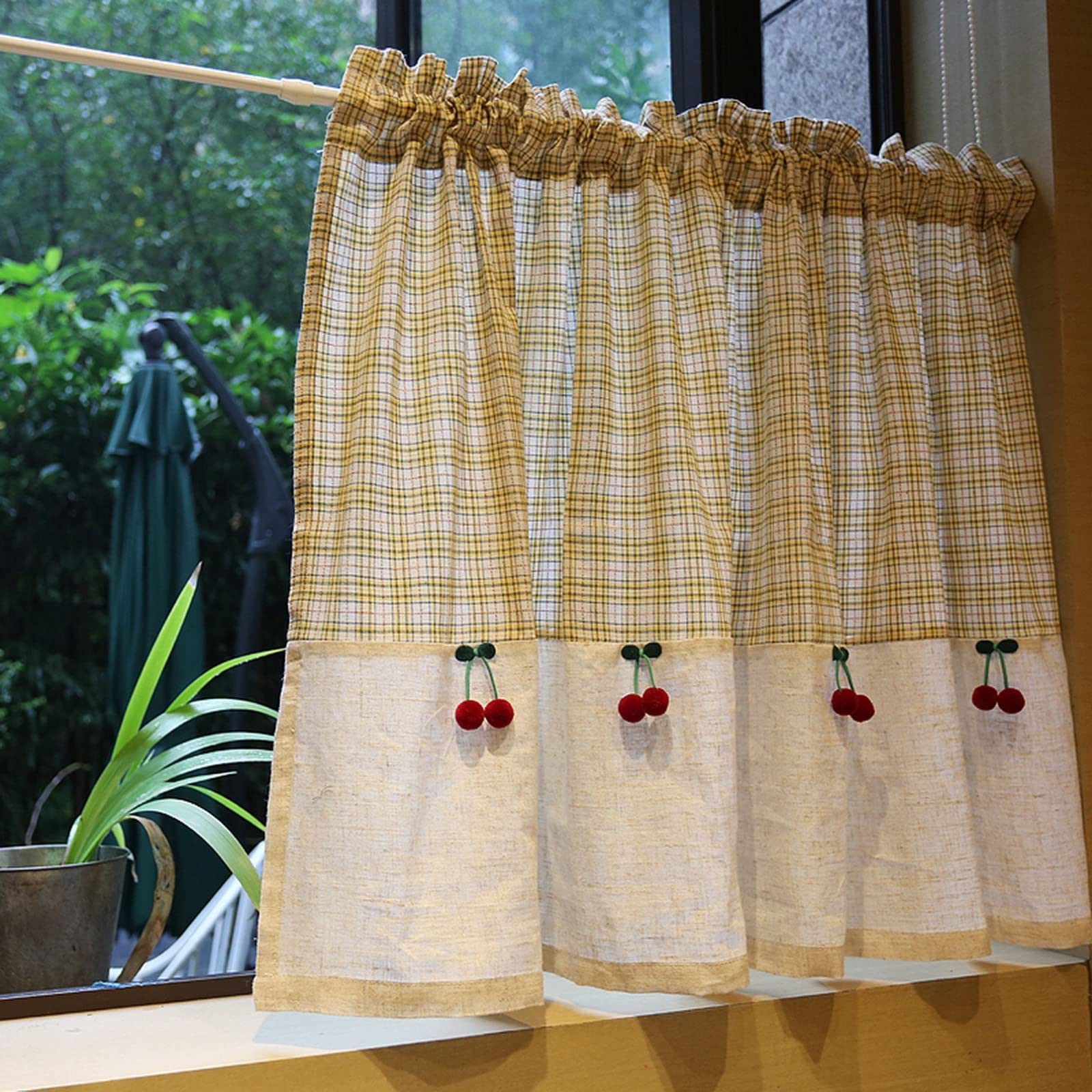 Petite fenêtre en coton pour cuisine et porte vitrée style campagnard