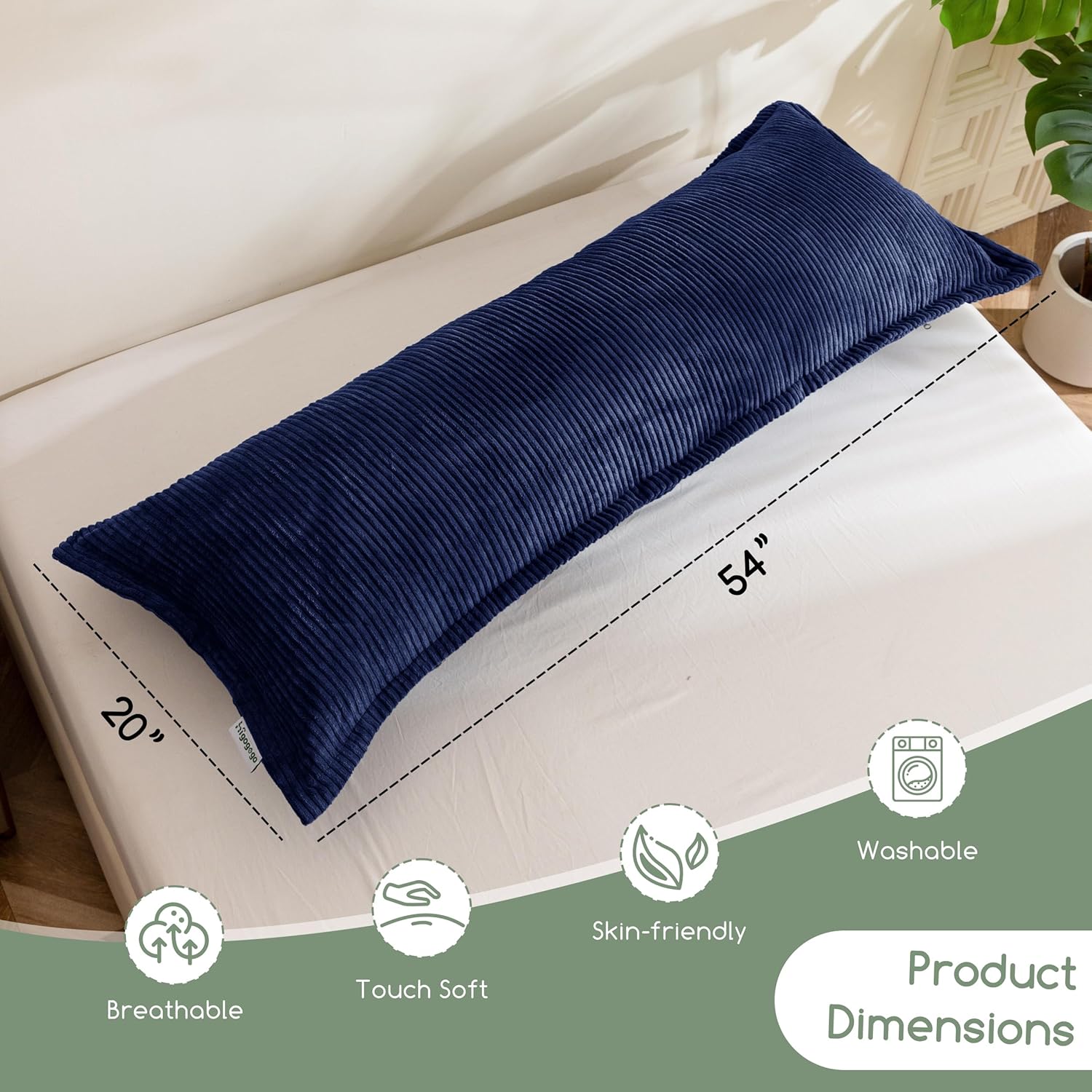 HIGOGOGO Body Pillow for Adults, Thickened Memory Foam Long Bed Pillow, Breathable Full Body Pillow with Removable Pillow Cover (20x54 Inch)