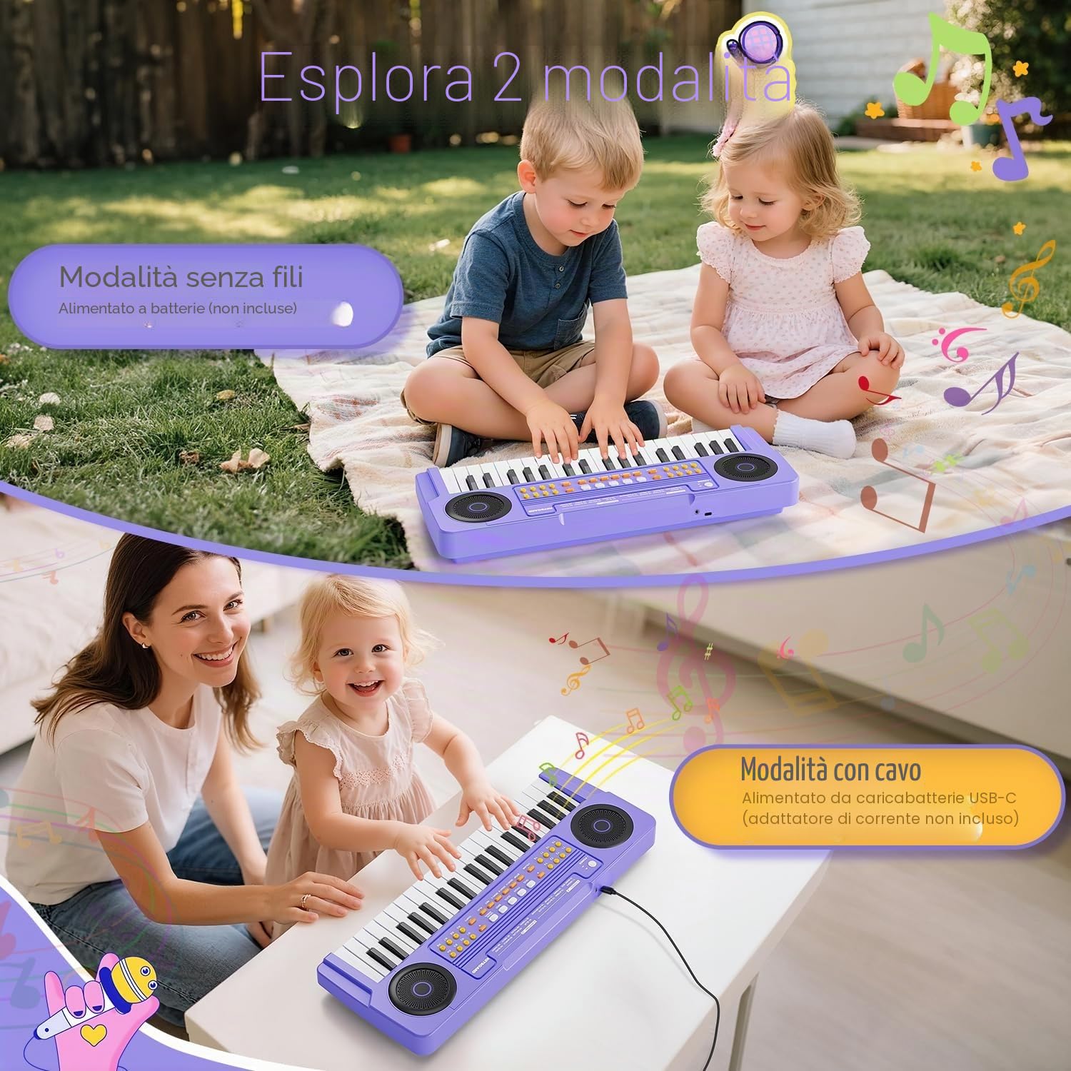 Pianoforte Tastiera Giocattolo per Piccoli - Pianoforte Elettrico 37 Tasti con Microfono - Giocattoli per Bambine Bambini di 3 4 5 6 7 Anni - Regali di Compleanno e Natale (Viola)