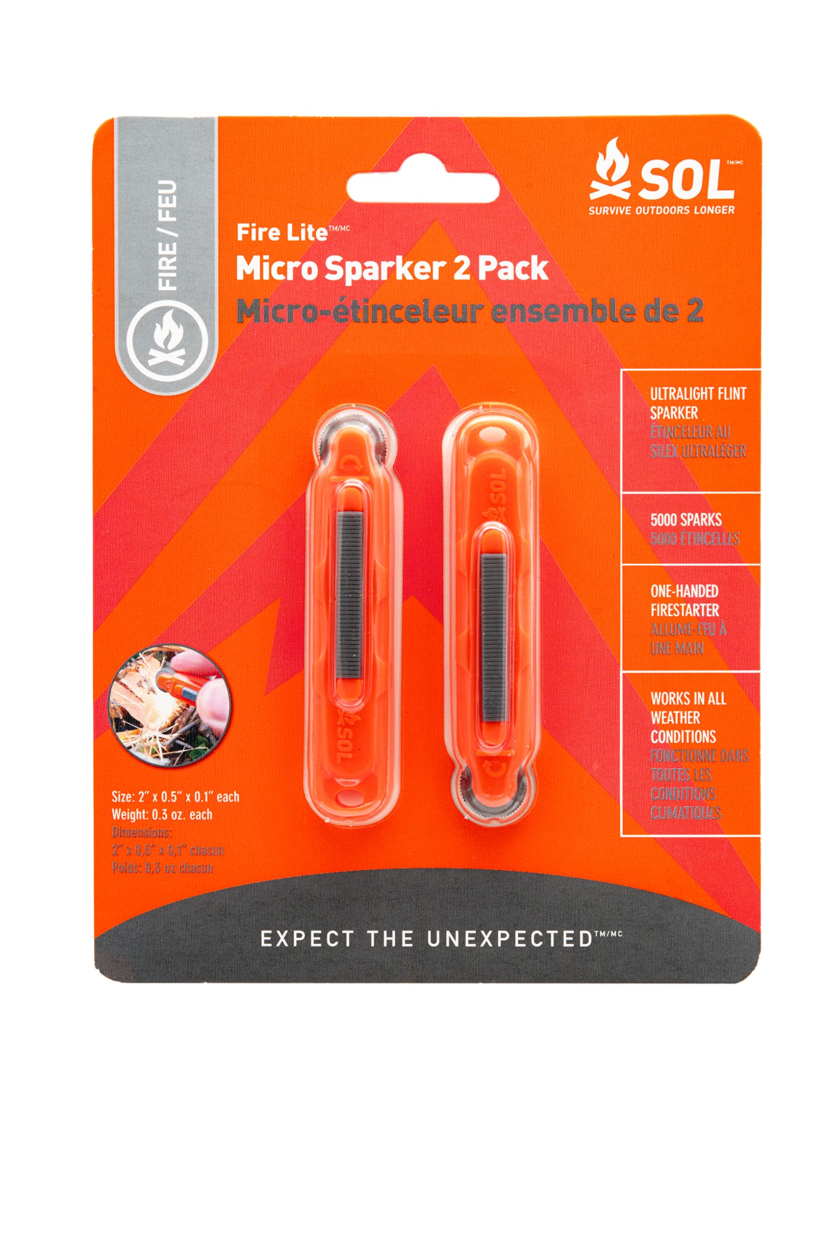 S.O.L. Survive Outdoors Longer Fire Lite Micro Sparker, 2ct - (Pack of 4)