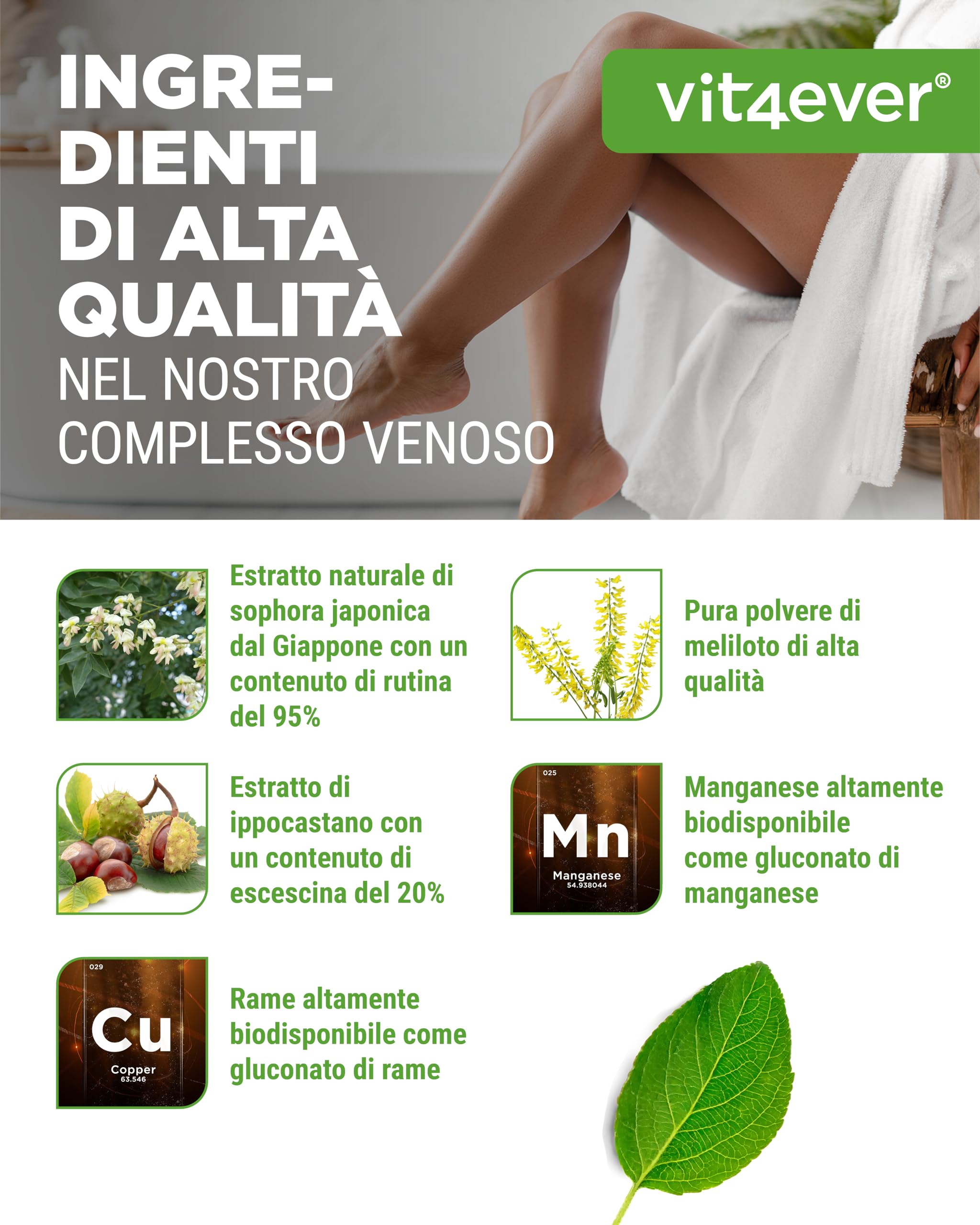 Complesso venoso - 180 capsule - Scorta di 3 mesi - Alto dosaggio di rutina, trifoglio, estratto di ippocastano, manganese, rame - Estratti pregiati - Vegan