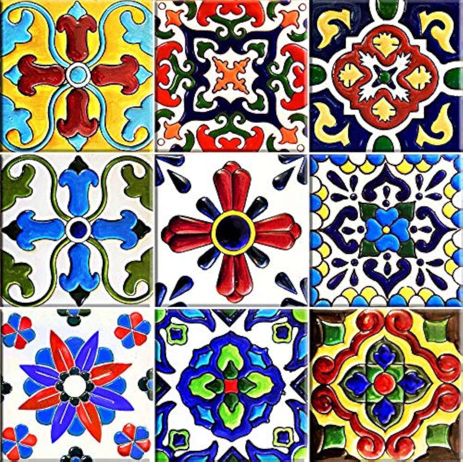 Tile Stickers Backsplash Tiles by Mi Alma 6x6 Inch 24 pcs Talavera Tile Decals Application Design Ideal for Ceramic Glass Wood Bathroom Decals, Kitchen Decals Wall Decals (Decorative Tile Sticker)