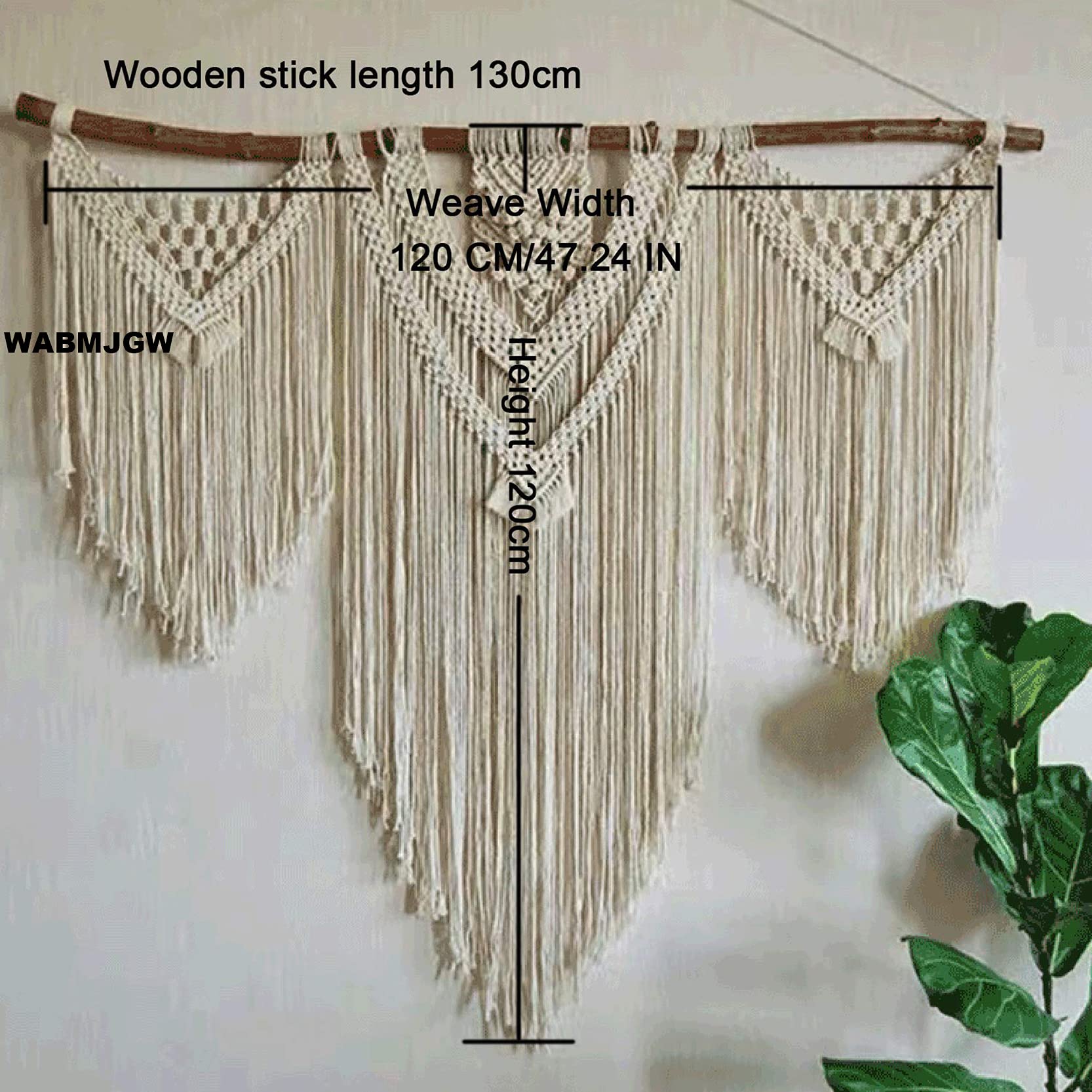 Tapiz de macramé para colgar en la pared, hecho a mano, cuerda de algodón, elegante flecos de borla para decoración bohemia del hogar, tamaño grande, 120 x 120 cm