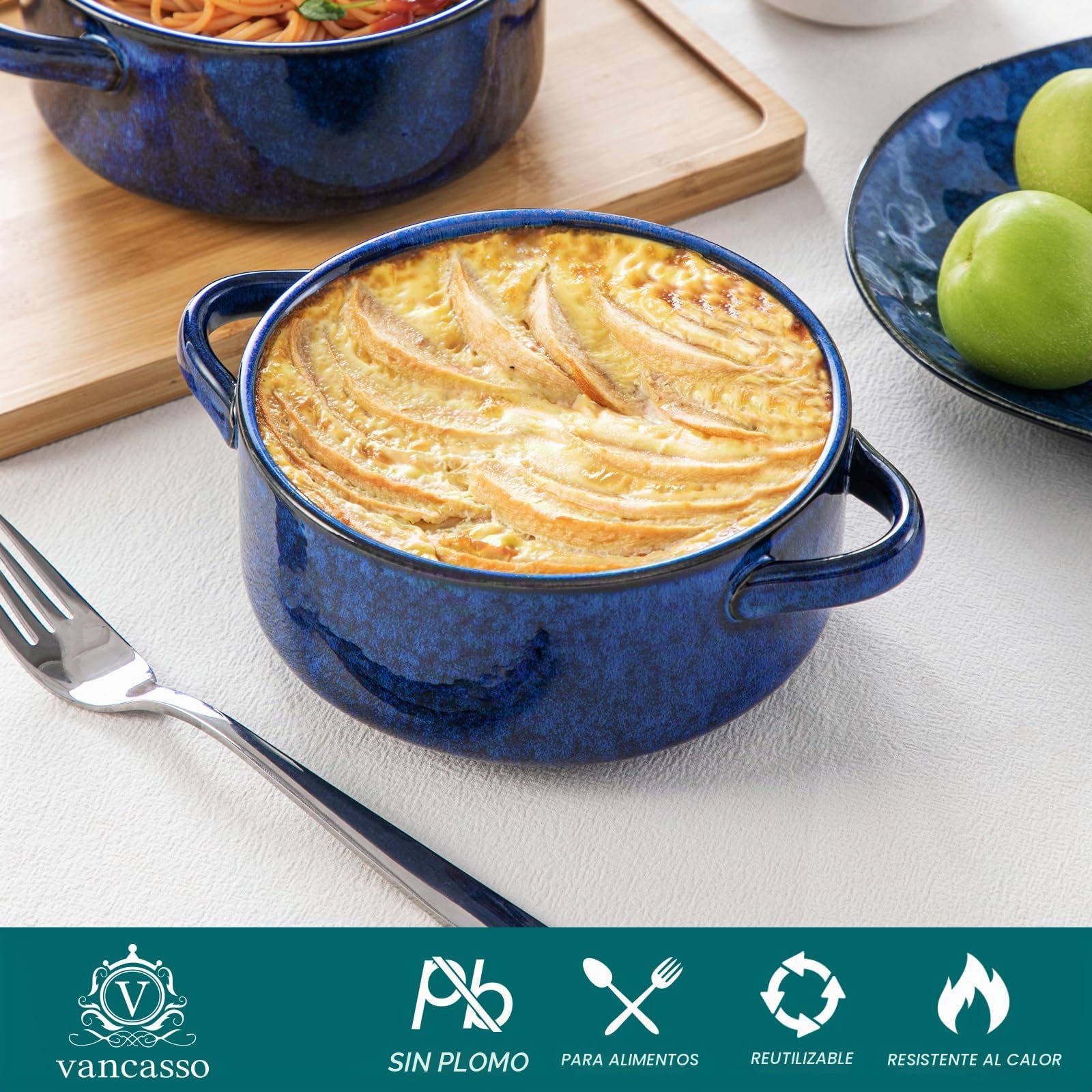 vancasso STARRY Cuencos de Sopa con Asas, Cuencos Soperos de Cebolla de Gres, Juego de Cuencos de 30 Oz para Cereales, Pasta, Chile, Guiso, Apto para Horno, Microondas, Lavavajillas, Juego de 4