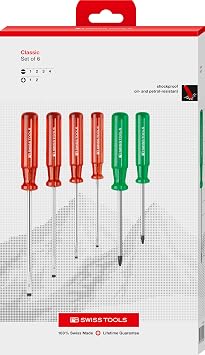 PB Swiss Tools Phillips Pozidriv Screwdriver Set PB 1568.CBB | 100% Swiss Made | 6-Piece Screwdriver Set with Classic Grip