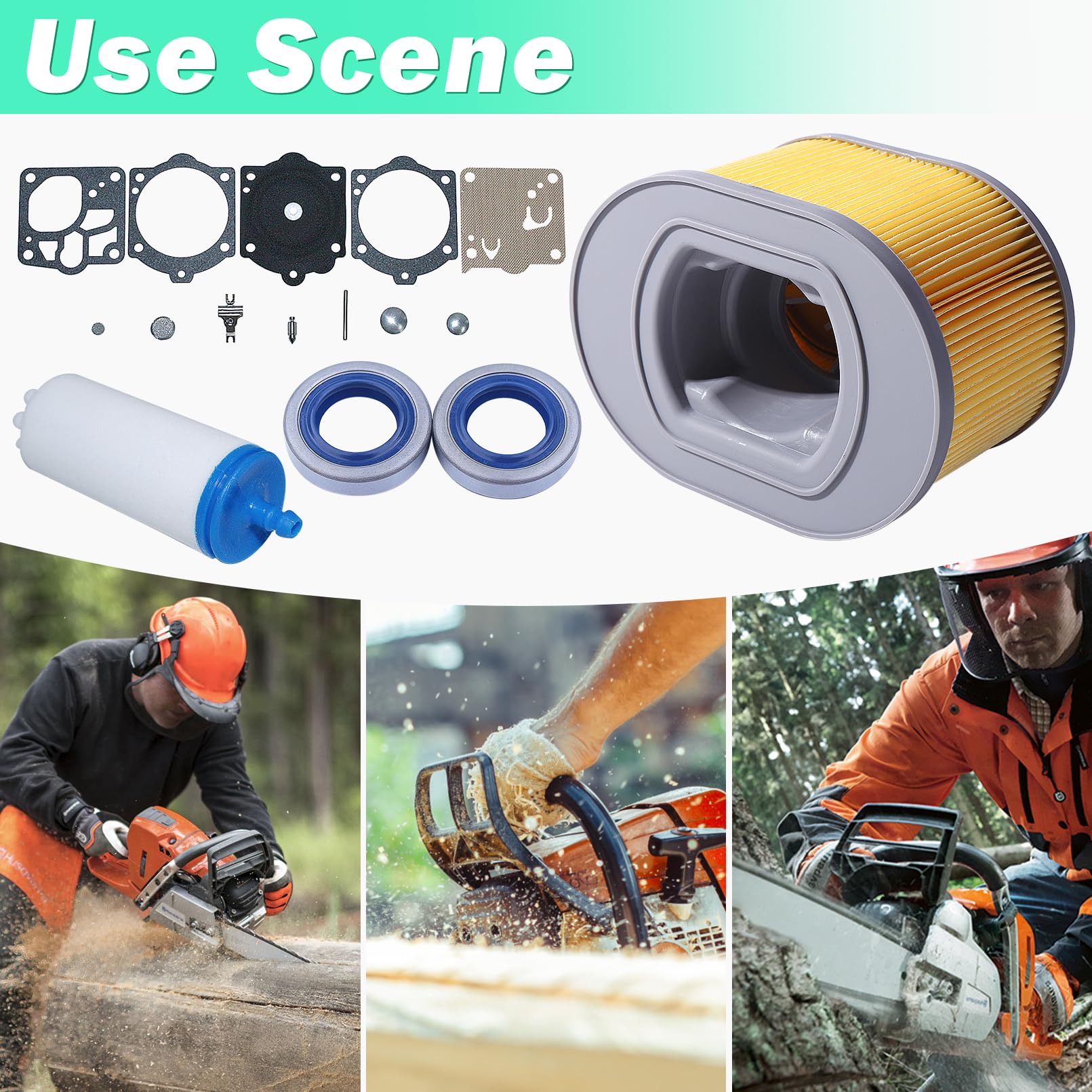 Adefol Filtro de aire Kit para Husqvarna PARTNER K970, K1260 Motosierra, Filtro de aire avce Junta de aceite, Kit de reparación, Filtro de aceite, Reemplazo 510244103
