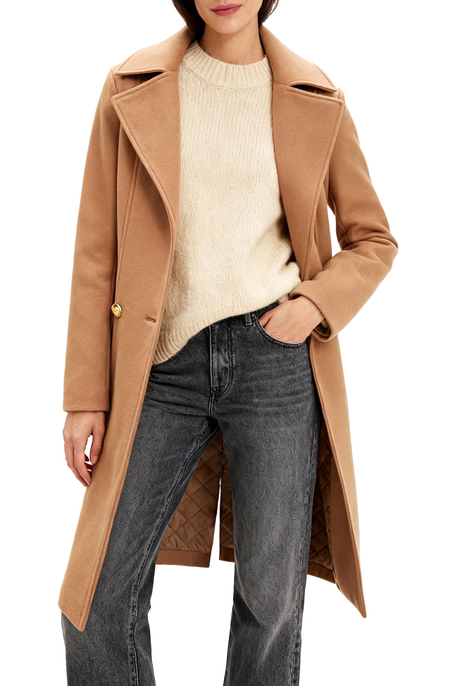 Women's Long Notch Lapel Coat, Double-Breasted Peacoat, Casual Classic Fall Winter Overcoat-image-38