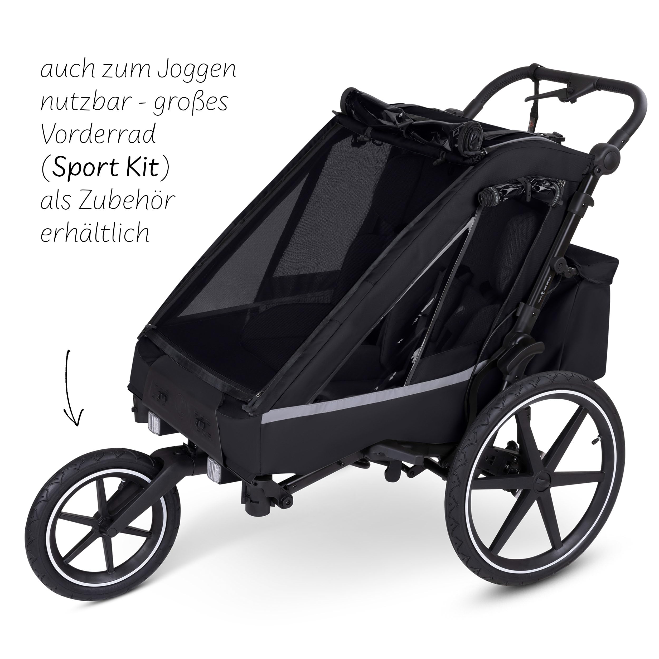 ABC Design Rimorchio per bicicletta 3 in 1 Tour con 2 sedili confortevoli e ruote pneumatiche – Ink