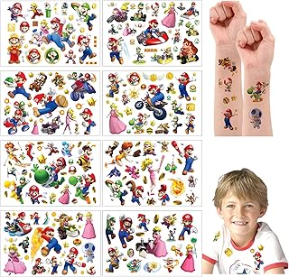 Super Mario Temporary Tattoos Stickers for Kids cute cartoon Tattoos Party Favors and Birthday Decorations for Girls Boys(...
