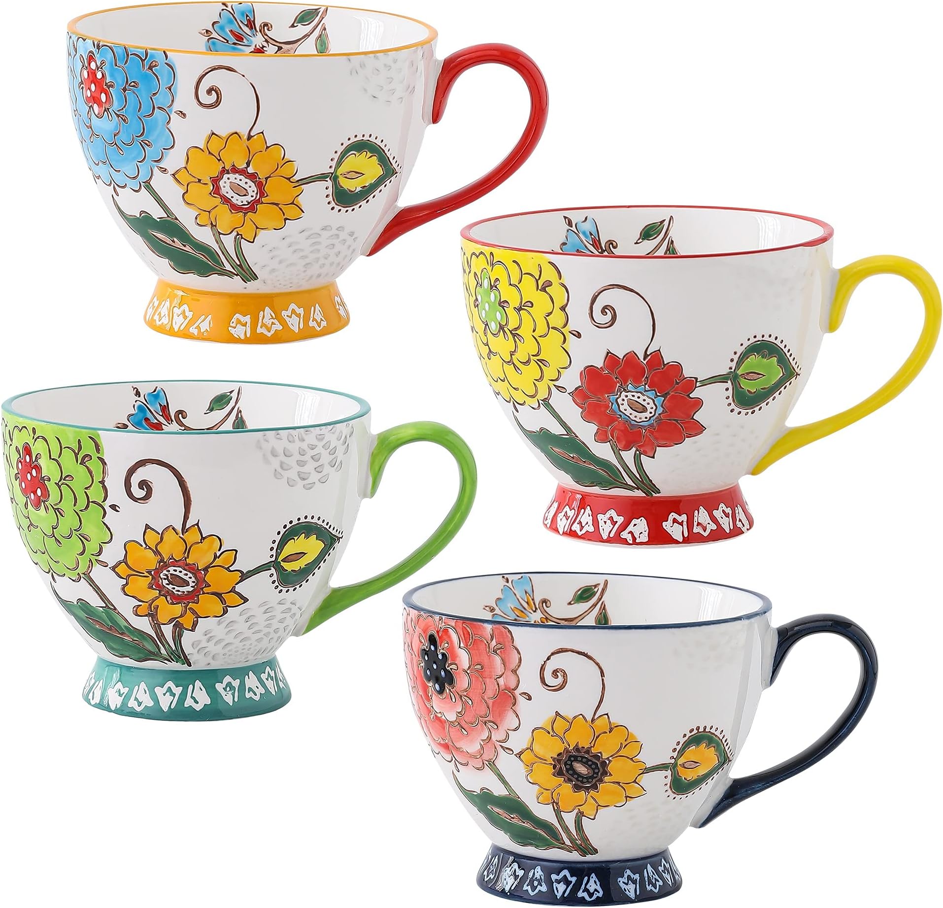 Large Coffee Mugs Sets of 4, Coffee Cups Set for Tea Milk Latte Cappuccino Cereal Hot Chocolate Soup, Gift for Friend, Family(Red-Yellow-Green, 15 oz x 4 Pack)