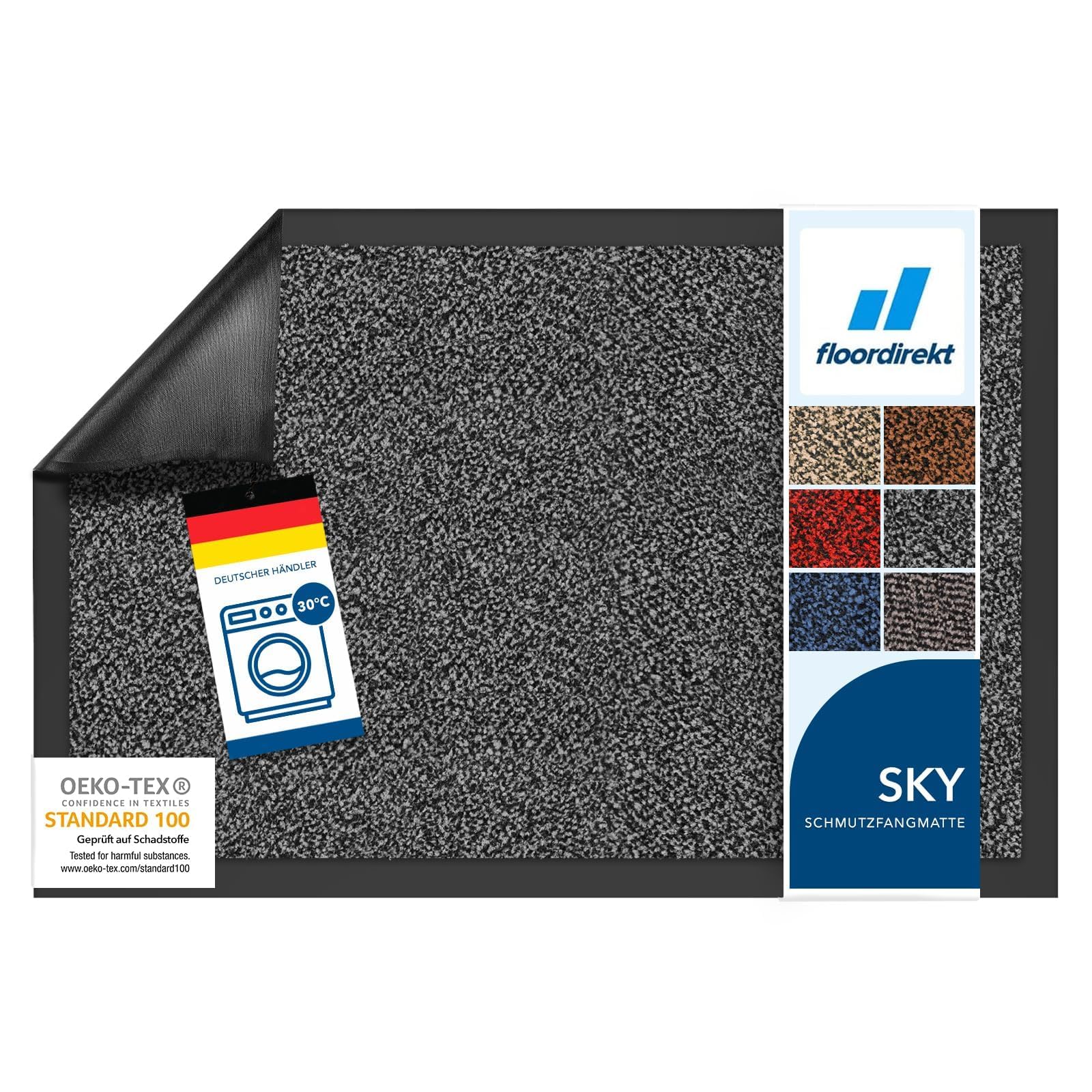 Floordirekt Schmutzfangmatte Rhine - waschbare & leistungsstarke Fußmatte - Sauberlaufmatte mit Rutschfester Rückseite - Türmatte für den Eingangsbereich