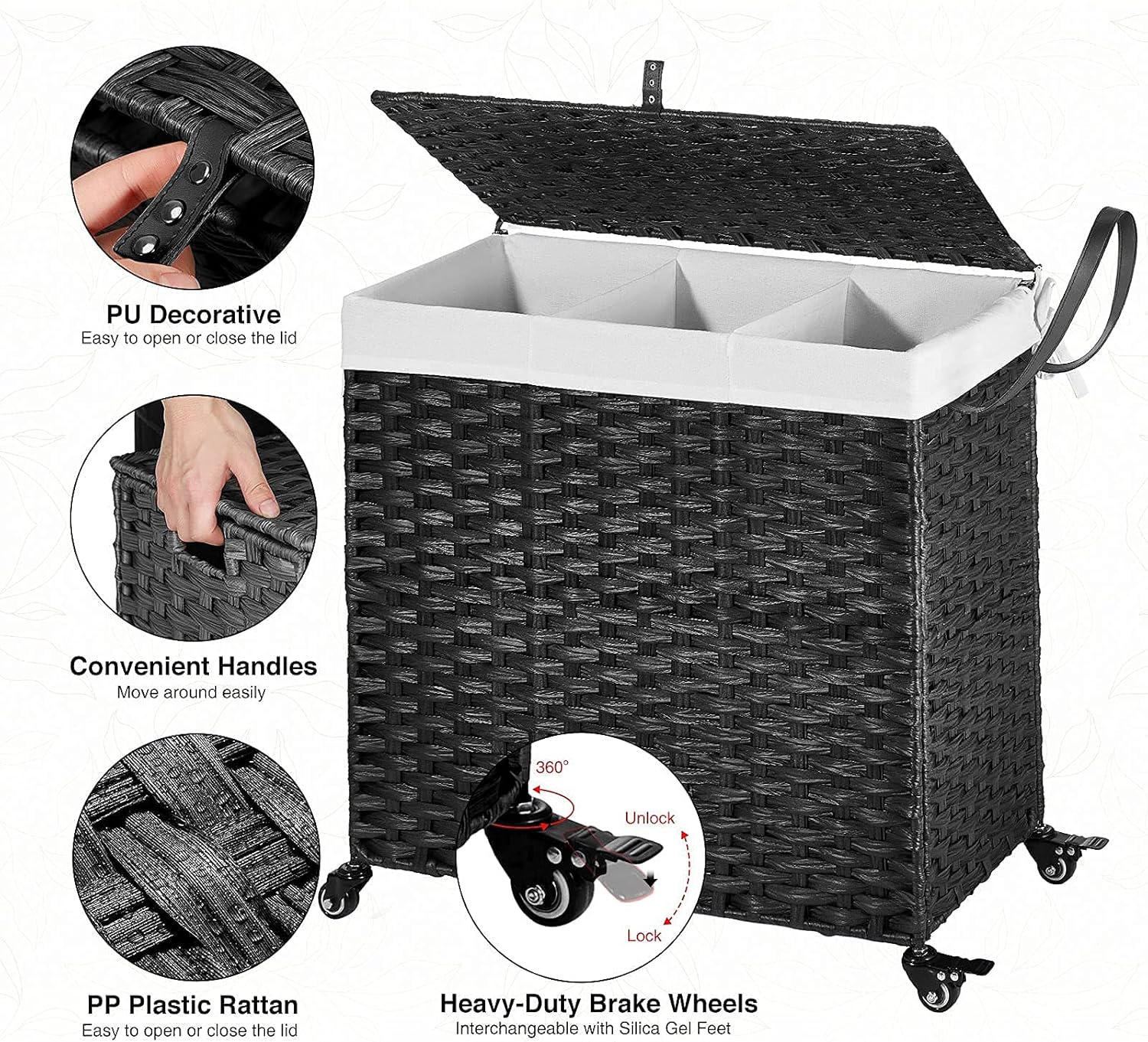 Black Woven Rectangular Kids Hamper with Wheels and Lid