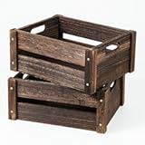Wooden Crates&comma; Farmhouse Wood Crate for Storage with Handles&comma; Solid Wooden Crates for Display&comma; Durable Wood Crate Box&comma; Handmade Wooden Crates for Decor&comma; 2 Pack&comma; Brown