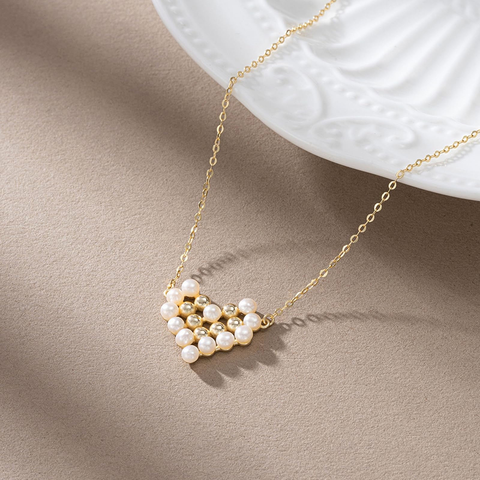 Collares de plata de ley 925 para mujer, collar de cadena de corazón con colgante de perla, collares dorados, cadena extendida de 18 + 2 pulgadas, joyería de regalo de cumpleaños, Plata