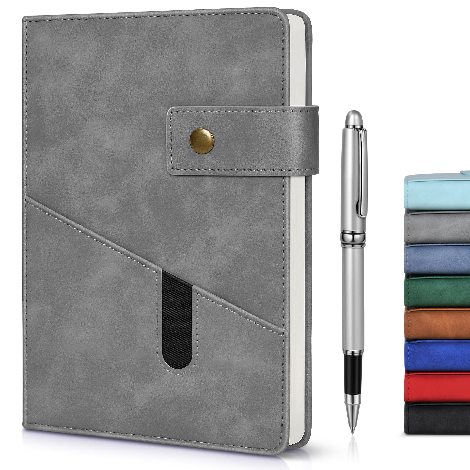 Grey A5 Lined Leather Journal Notebook for Men Women,5.9" X 8.4" Personalized Hardcover Journal with Pen,200 Pages 100 Gsm Thick Ruled Paper Daily Diary for Travel,Business,Work,Writing