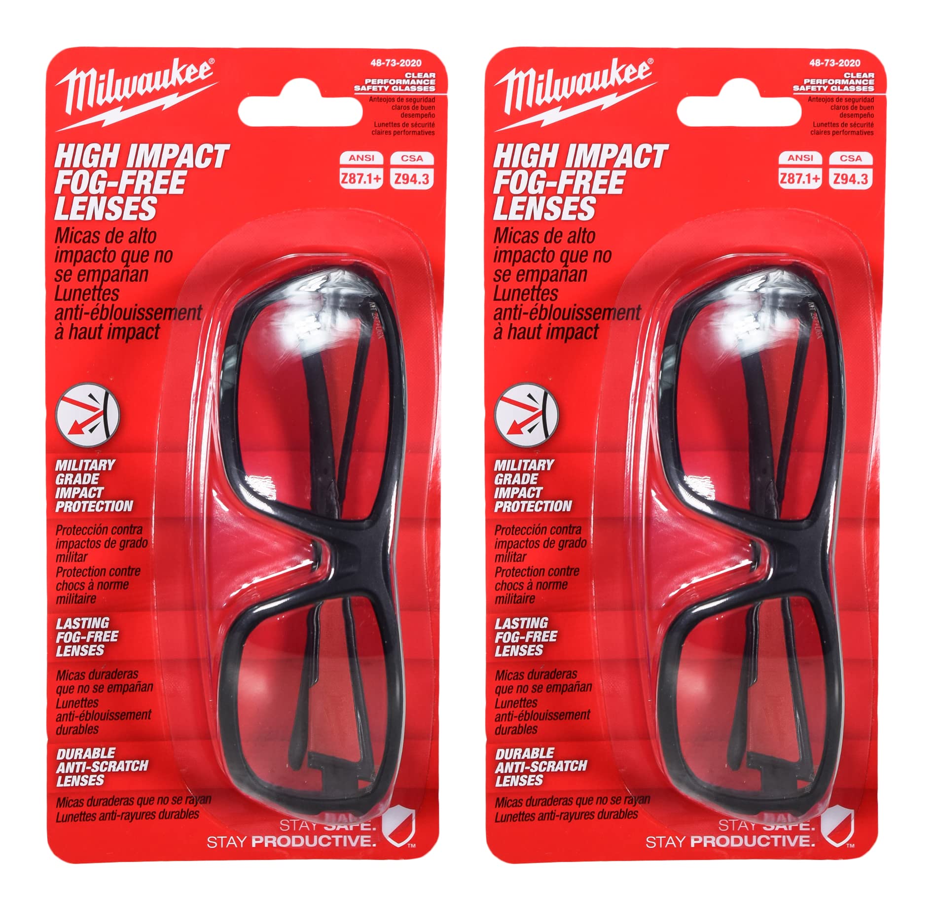 Milwaukee48-73-2020 Clear Lens High Performance Safety Glasses (2 Pack)