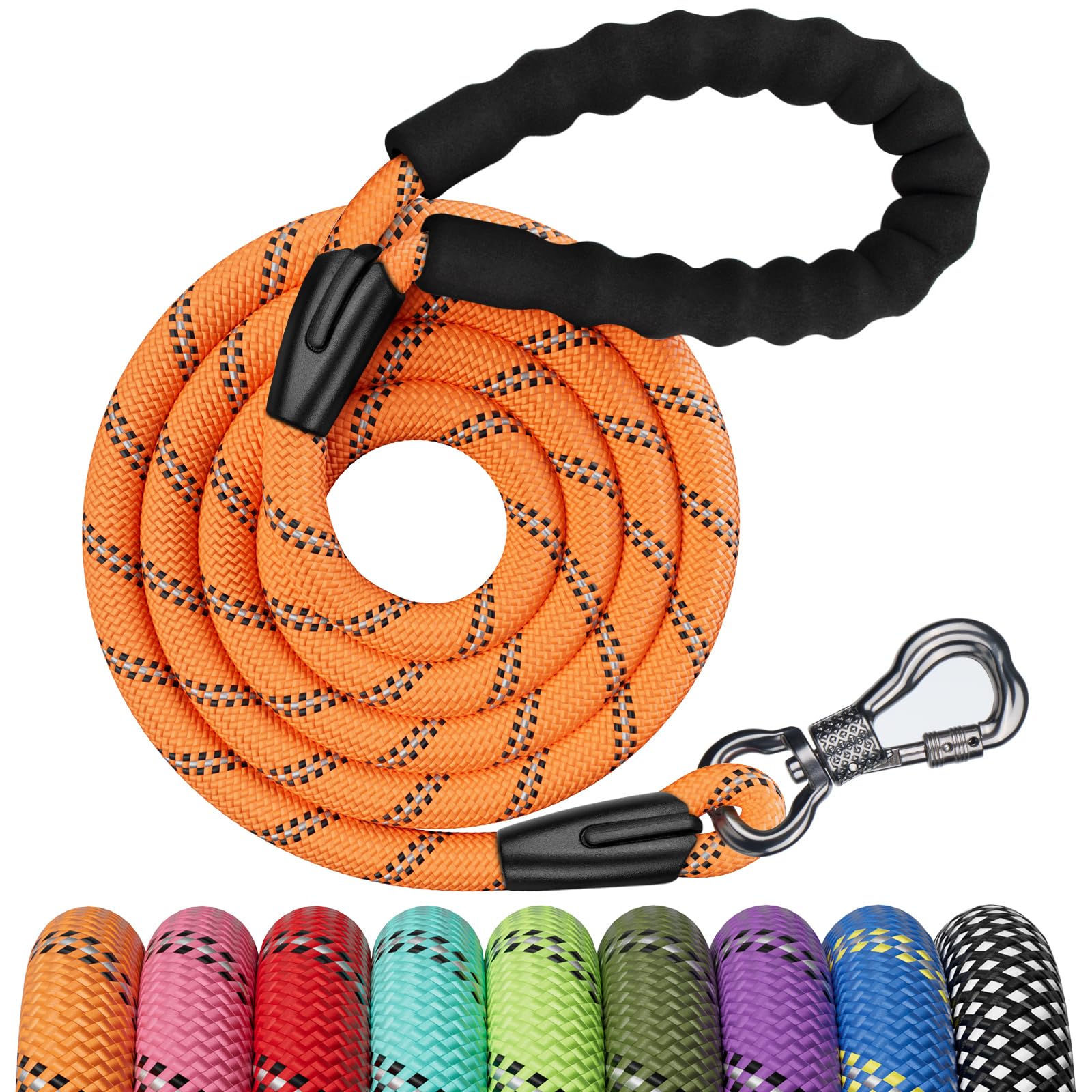 NTR 6FT Heavy Duty Dog Leash, Orange Rope with Swivel Lockable Hook and Comfortable Padded Handle, Cat & Dog Leash for Small to Large Dogs, Training, Playing, Camping or Backyard โ image 1