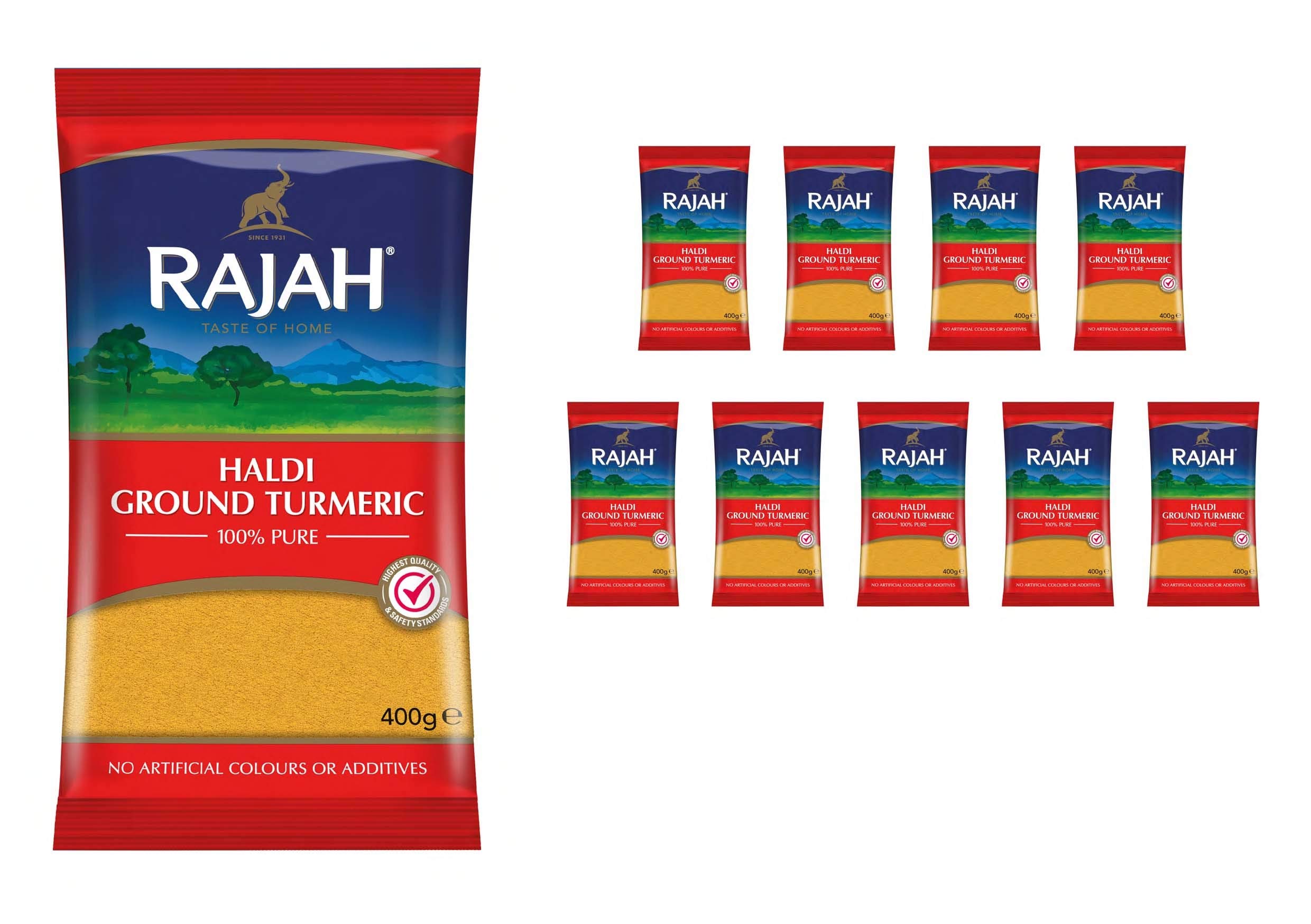 Rajah Spices Haldi Ground Turmeric | Holud | Haldi | Haldar | Haladi | (400g (Pack of 10))