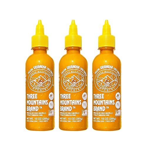 Three Mountains Brand, salsa de chile sriracha amarilla, 10 onzas, paquete de 3, verificado sin OMG, totalmente natural, 10 onzas (paquete de 3),