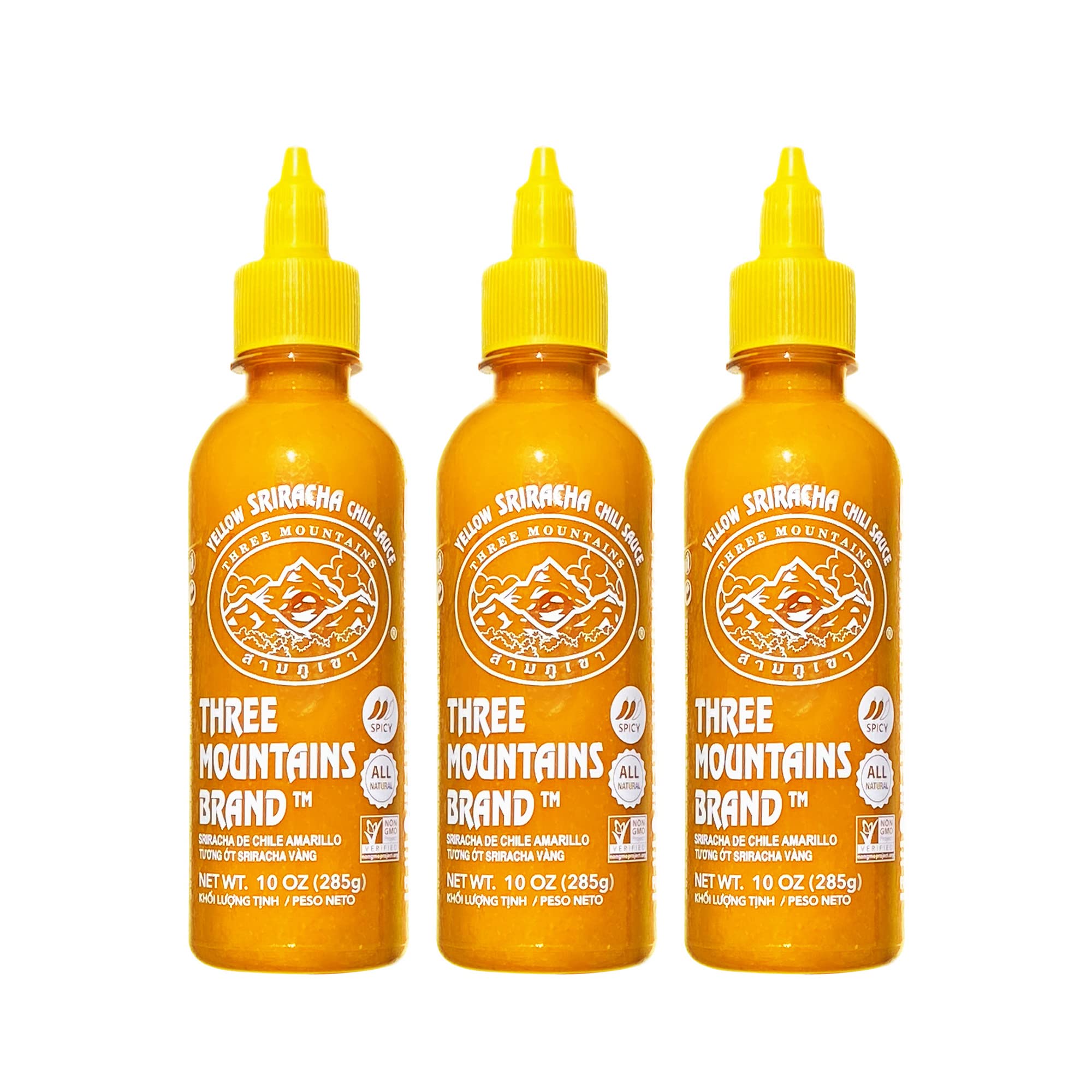 Three Mountains Brand, Yellow Sriracha Chili Sauce, 10 Oz., Pack of 3, NON-GMO Verified, All Natural, 10 Ounce (Pack of 3), 3.0 Count