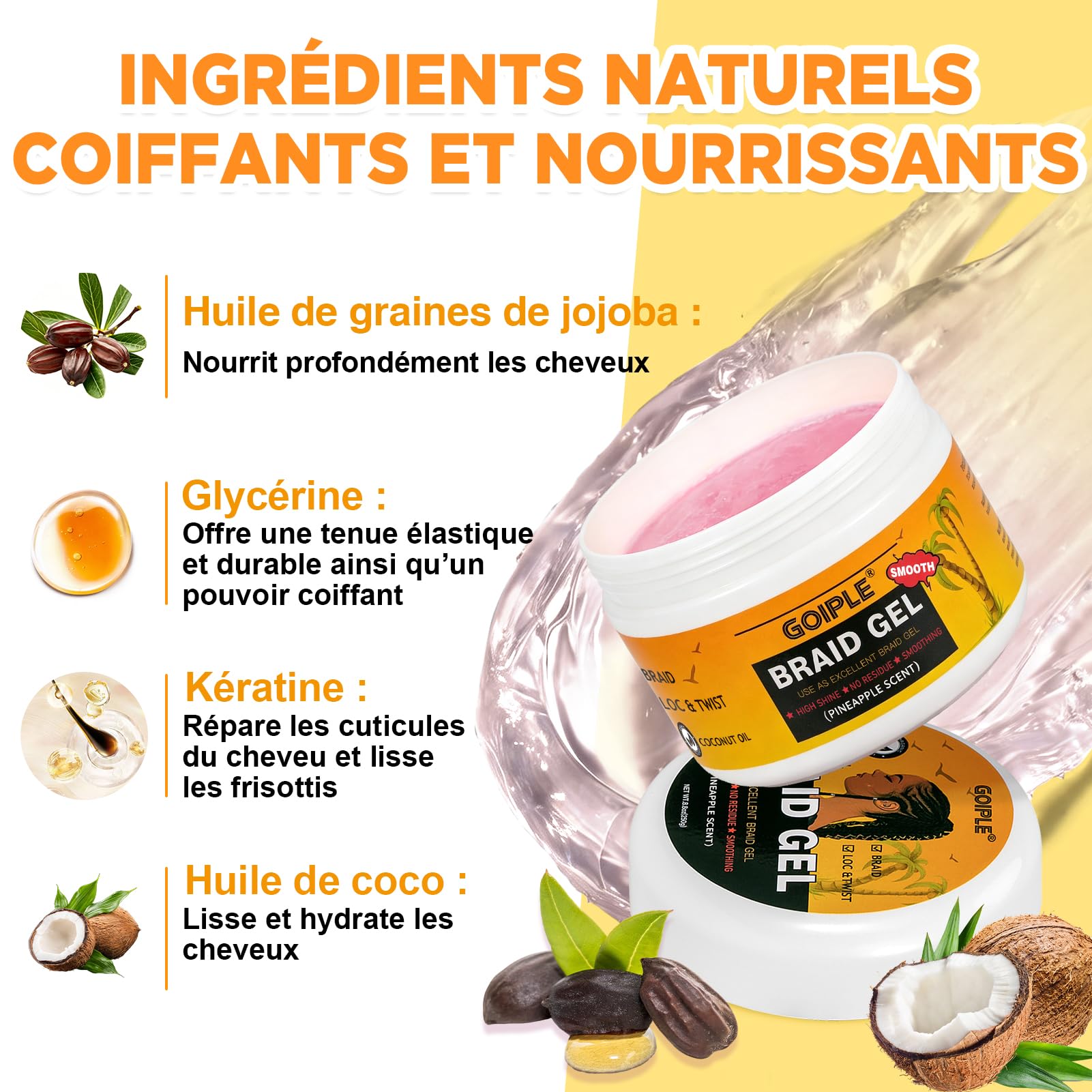 Coffret Gel Cheveux Bouclés avec Shampoing Tressé et Huile Spray – Lissant pour Twists, Locs, Tresses, Cornrows et Contrôle des Bords – Gel Cheveux Afro Kit Soin Coiffant Tressé Facile à Utiliser