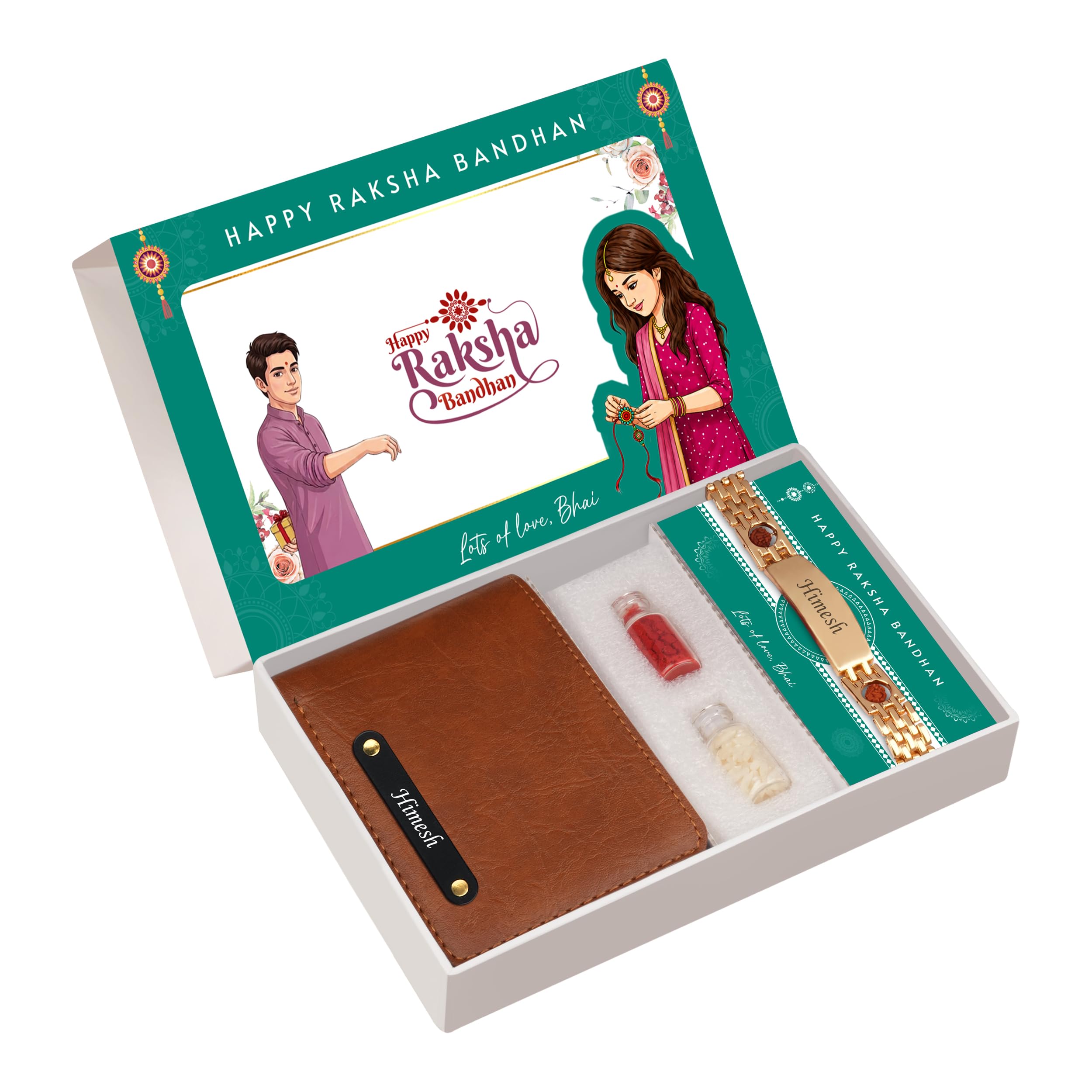 Anmol Raksha Bandhan Gift Set for Brother | Personalized Wallet & Name Engraved Bracelet Rakhi | Roli Chawal Included | Ready-to-Gift Luxury Hamper-image-9
