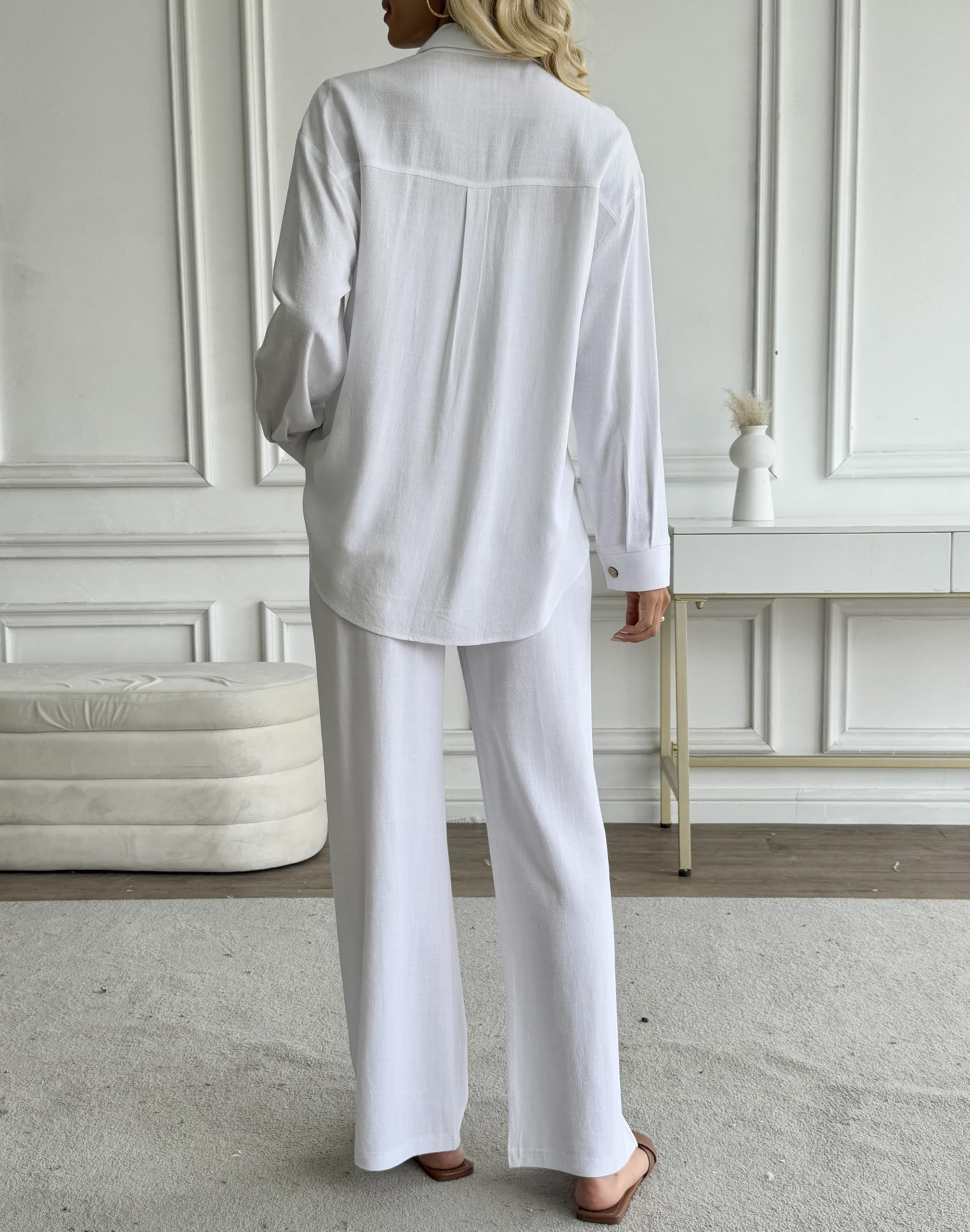 Fakanhui Chemise boutonnée en coton et lin à manches longues pour femme, chemisier ample décontracté surdimensionné