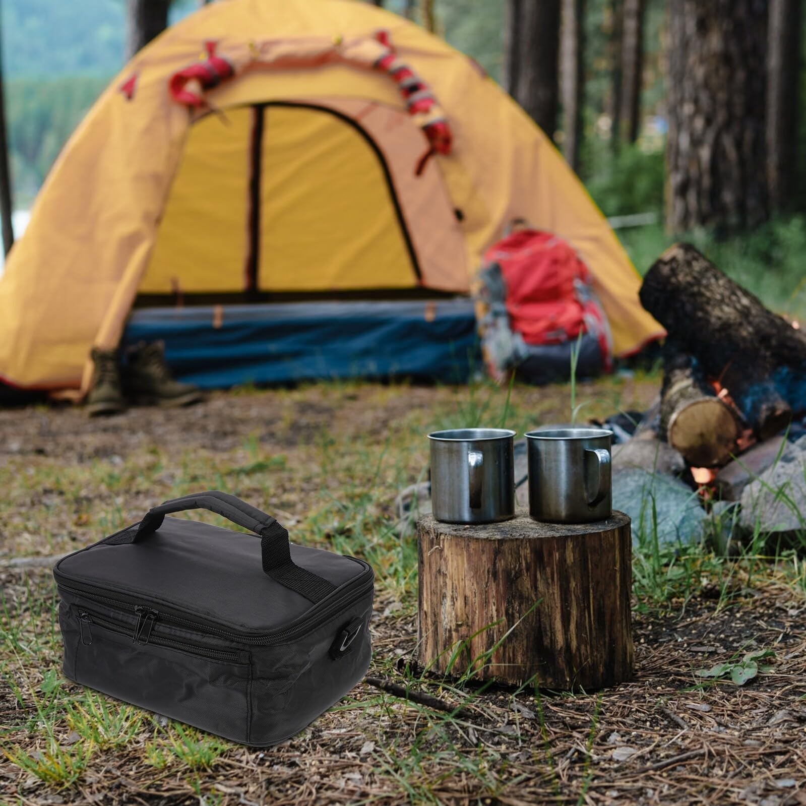 Homoyoyo Bolsa Térmica para Almuerzo de Coche 12v Negra Oxford, Bolsa Aislante Portátil Calefacción para Viajes y Exteriores, Paquete de Comida Caliente Compacto para Picnic y Camping