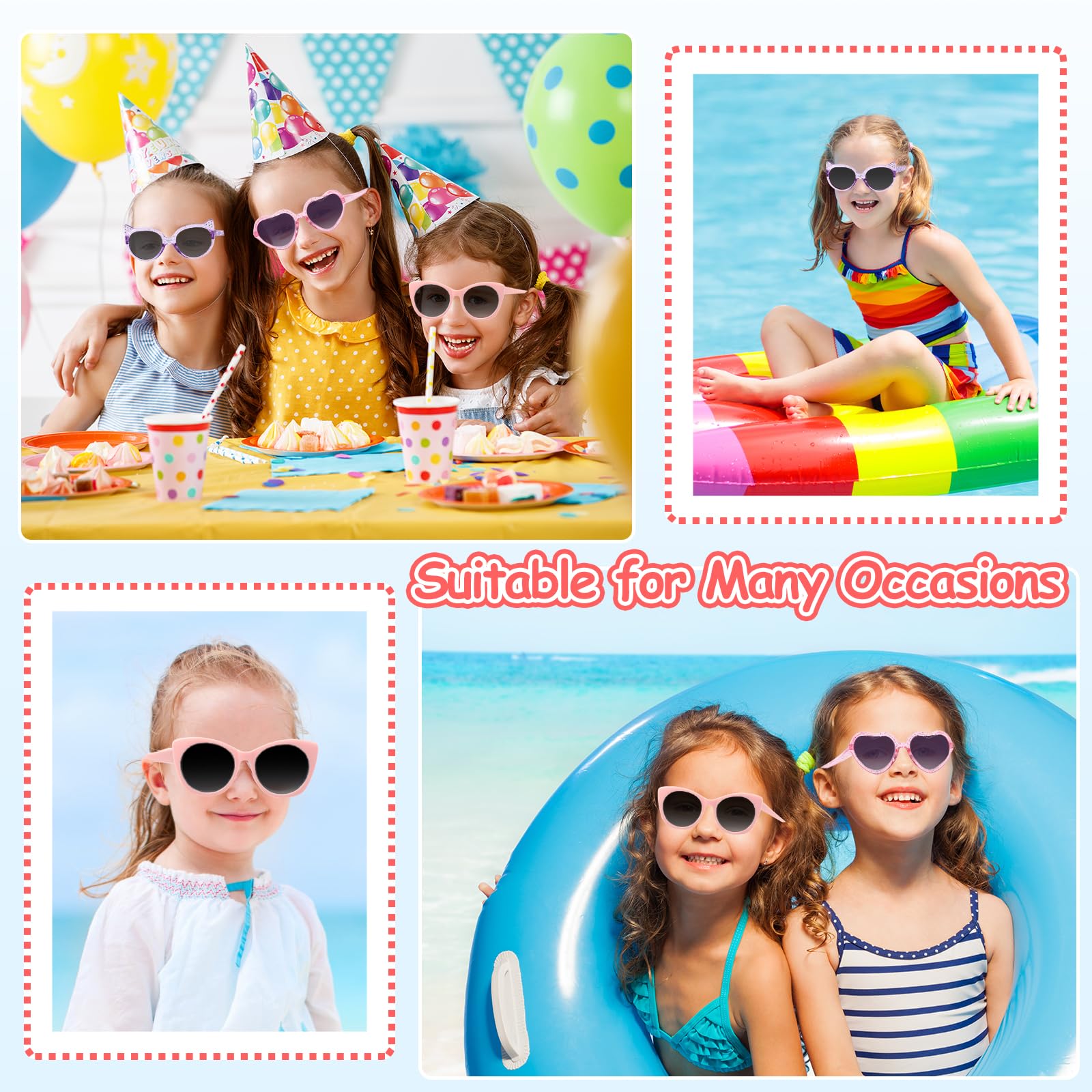 Hifot Okulary przeciwsłoneczne dla dzieci, dziewczęce, urocze okulary przeciwsłoneczne dla dzieci w wieku 3-8 lat, zestaw w kształcie kota serca, kocie oko, Funky Party Glasses Favor, dziecięce