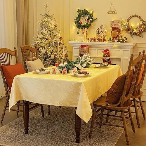 Miniatura 7 de Softalker Mantel rectangular de jacquard de Navidad con flor roja, impermeable, resistente a las manchas, de poliéster, flor de pascua, vintage,