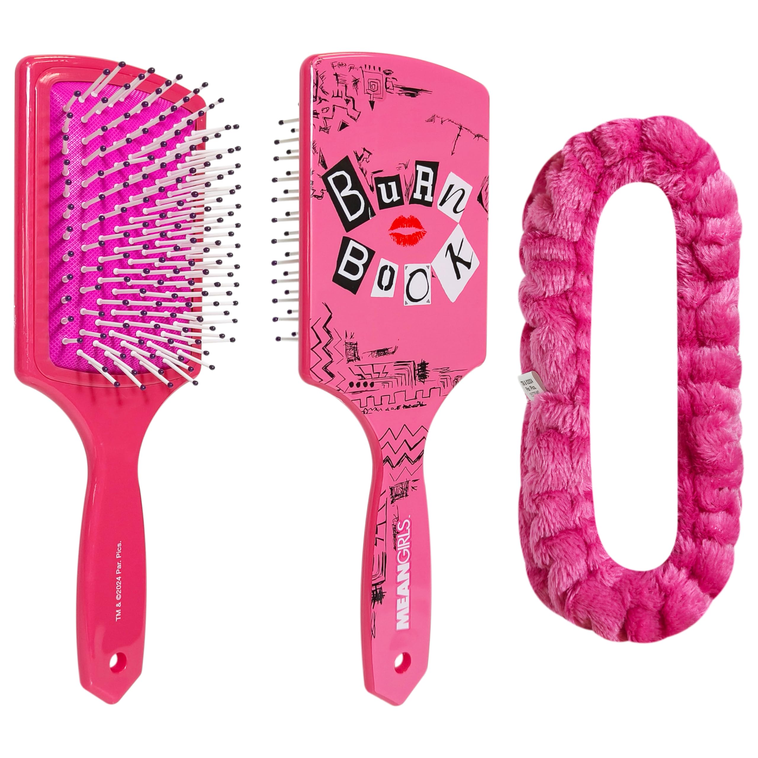 LUV HER Kids Hair Brush & Spa Headband Set for Girls - Features Mean Girls - Fun Grooming Kit for Detangling, Styling & Skincare - Soft & Stretchy One
