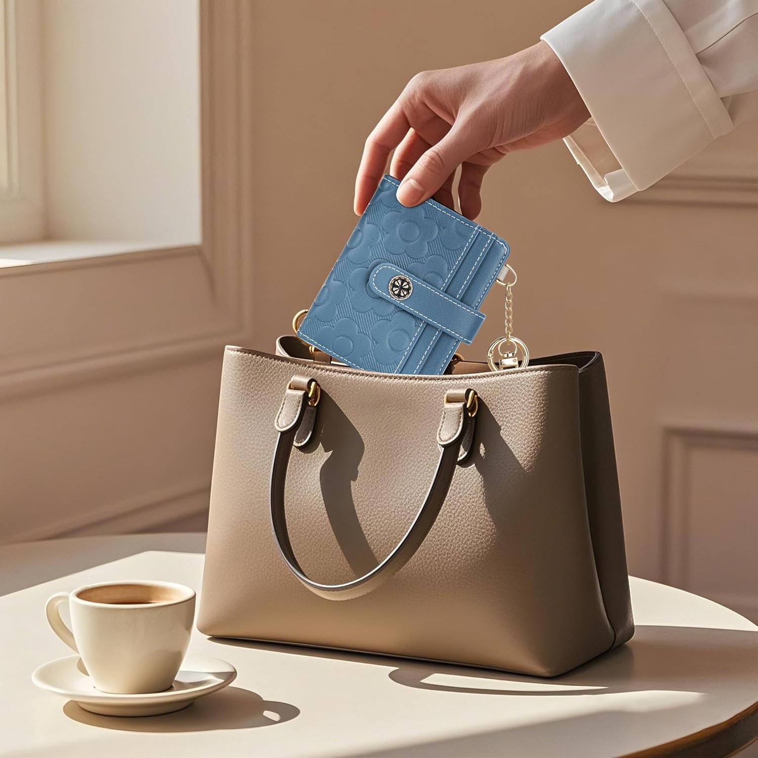 RFID Wallet Women,Slim Small Wallets Embossed Flower Leather Bifold Compact Ladies Girls Wallet with Credit Card Holder Zipper Coin Pocket Peacock Blue - Image 2