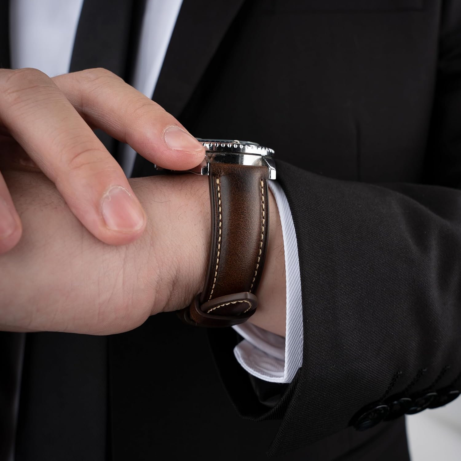 Quick Release Leather Watch Band 14mm 16mm 18mm 19mm 20mm 21mm 22mm 24mm,Vintage Oil Wax-tanned Pull-up Men's Watch Bands Replacement Leather Watch Straps for Men Women - Image 2