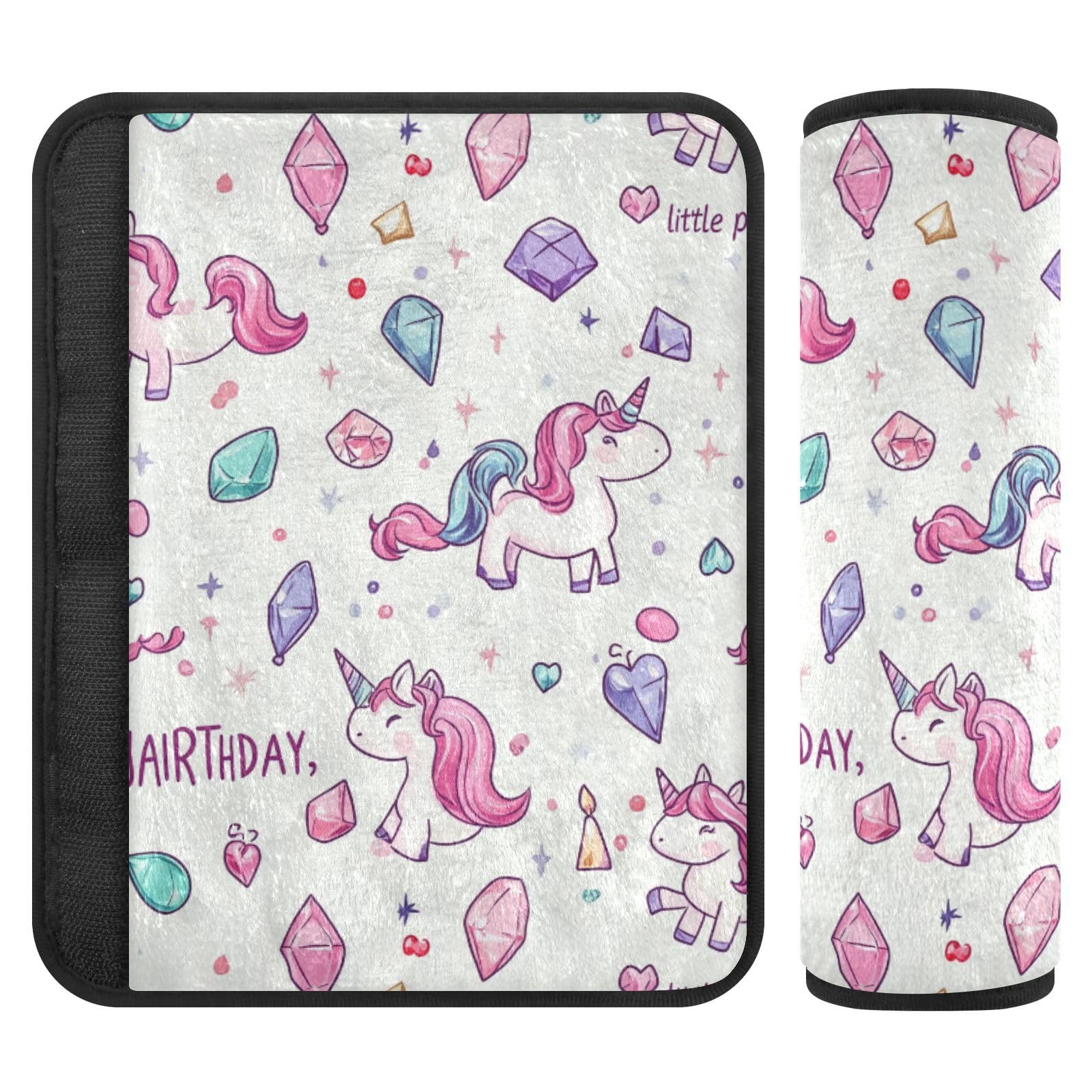 Seat Belt Covers 2 Pack Unicorns Gems Car Seat Strap Covers Super Soft Cartoon Car Seat Neck Cover for Boys Girls Adults Babies M