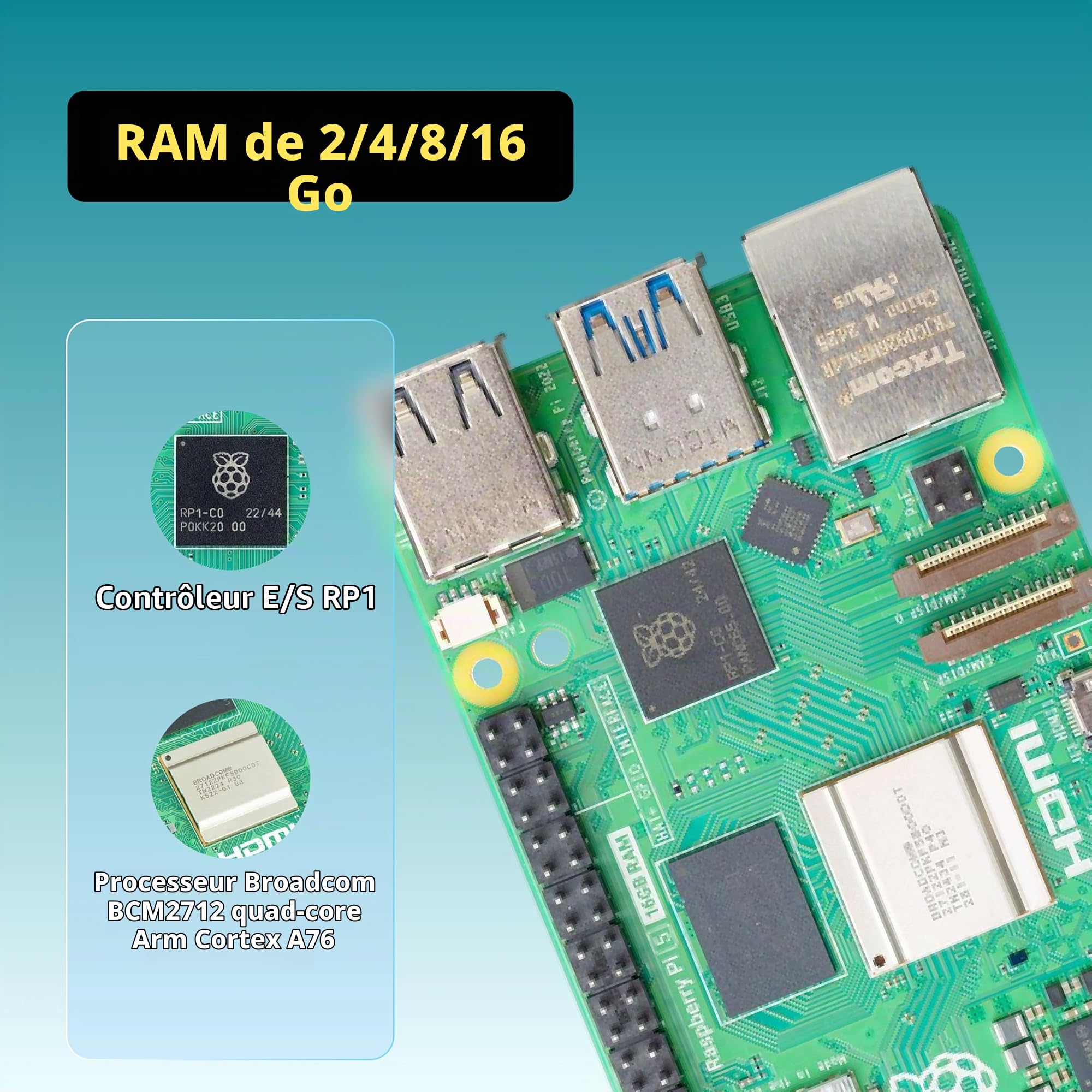 iRasptek Starter Kit for Raspberry Pi 5 16Go - Édition OS-Bookworm de 128Go préinstallée (boîtier Aluminium)