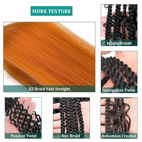 Miniatura 3 de Pelo trenzado naranja quemado preestirado Kanekalo preestirado trenzado de 30 pulgadas, extensiones de cabello de color para trenzar Yaki largo