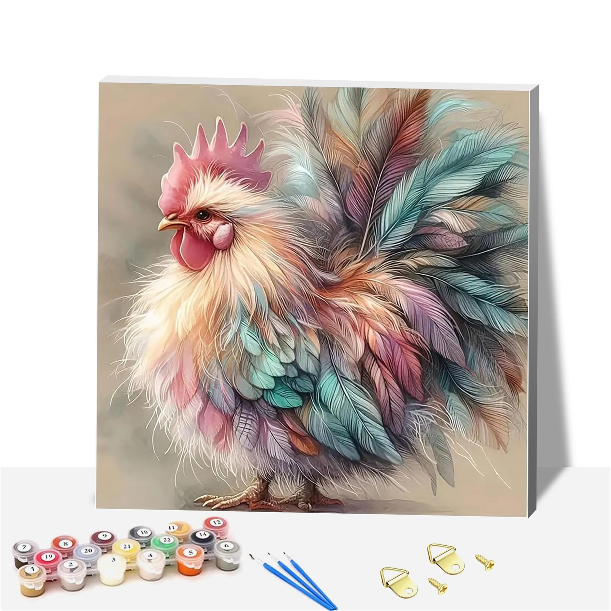 Formeyart Chicken Paint By Numbers Kit For Adults,Diy Easy Painting Kits On Canvas With Wooden Framed, Small Color By Numbers Acrylic,Adult Paint By Number For Gifts,Home Wall Decor(Chicken)