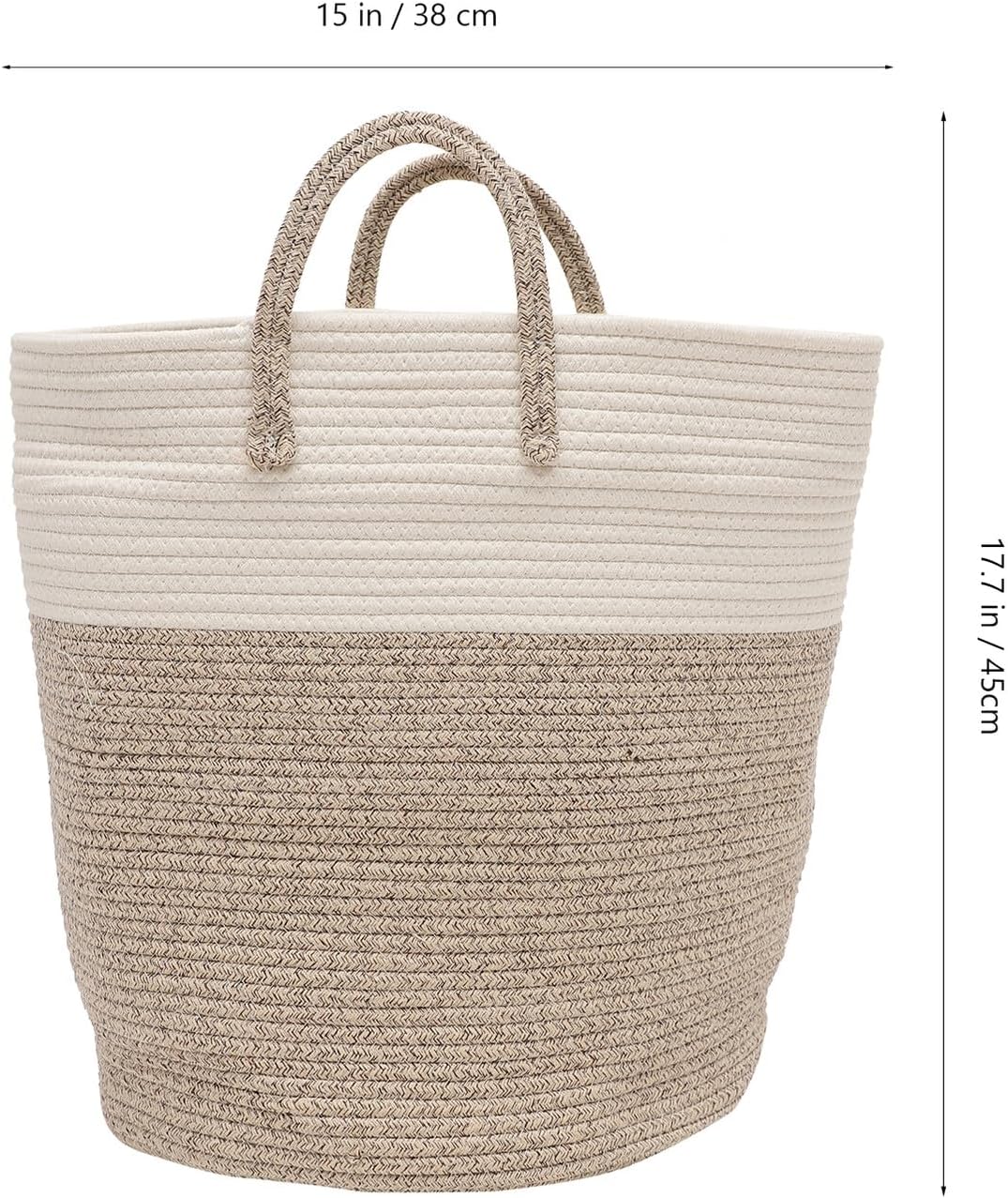 Cotton Rope Laundry Basket 38cm X 45cm Woven Fabric Storage Bin with Handles Large Clothes Hamper for Laundry Room Organization