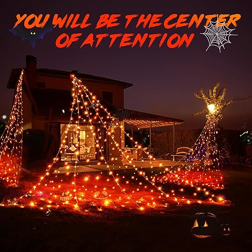 Miniatura 6 de BlcTec Luces de telaraña gigantes para decoración de Halloween, 19.7 x 14.7 pies, tela de araña blanca iluminada con 250 LED, luces de red de