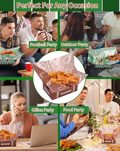 Miniatura 7 de YAYIP Paquete de 50 bandejas de papel desechables con estilo de fútbol, bandejas para nachos y bandeja para perros calientes con papel de