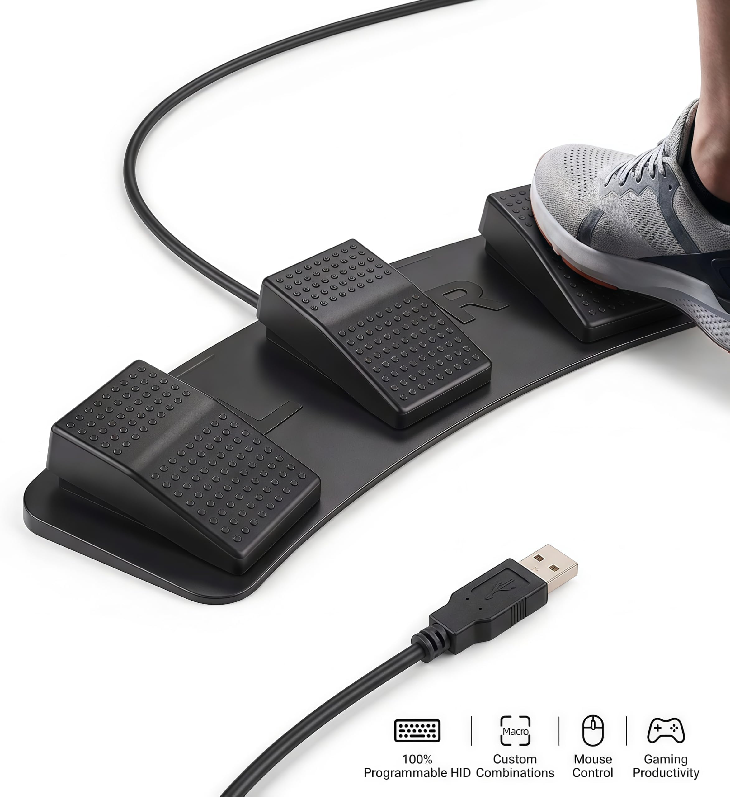 Hoffnugshween USB Foot Pedal:3-key PC Switch Control Keyboard Actions HID Programmable Shortcuts Custom Combinations Hotkeys for Gaming & Transcription Mouse Controller Button for PC Switch Computer
